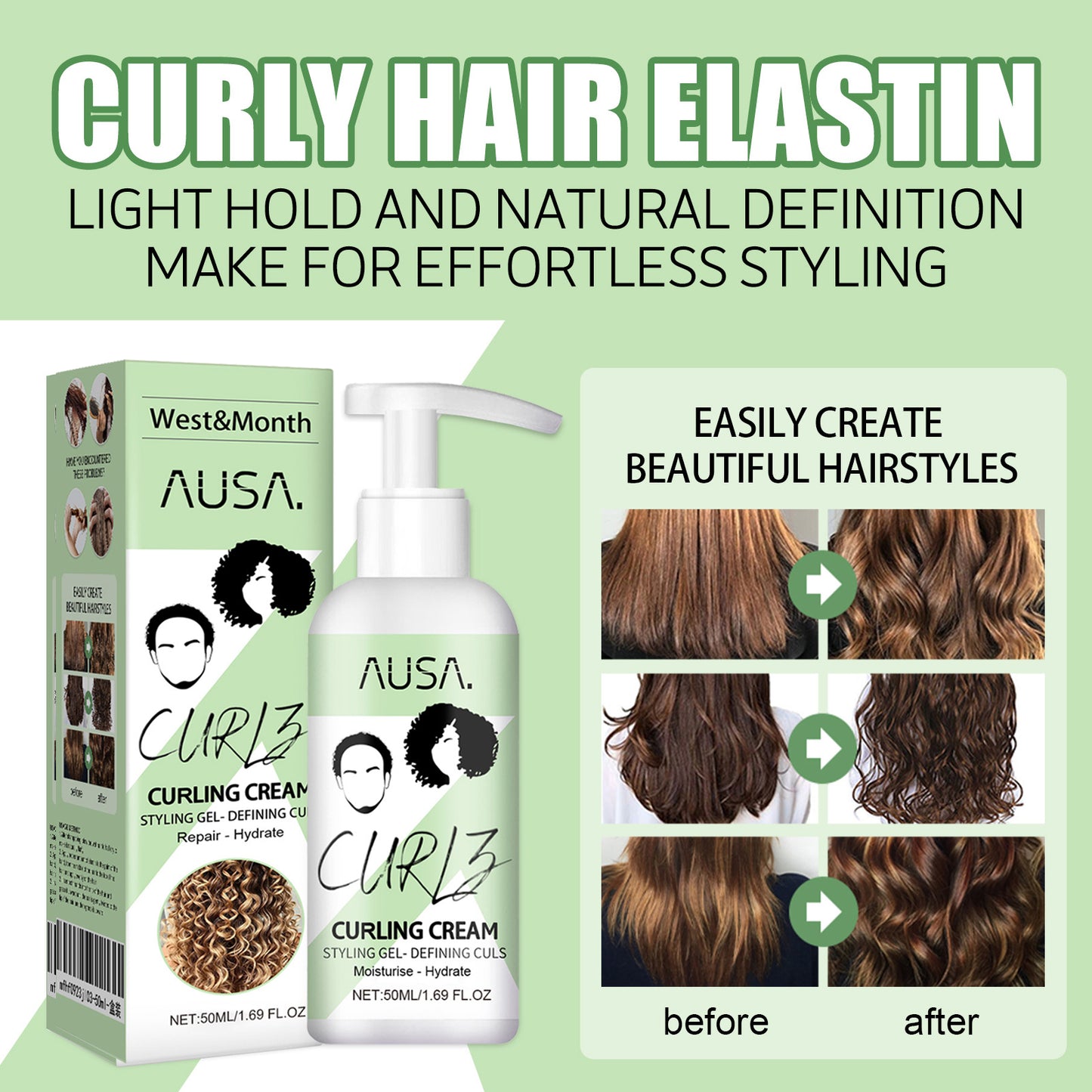 West&Month Curling Hair Elasticizer Moisturizing Curl Defining Volumizing Strong Elastic Hair Smoothing Frizz Care