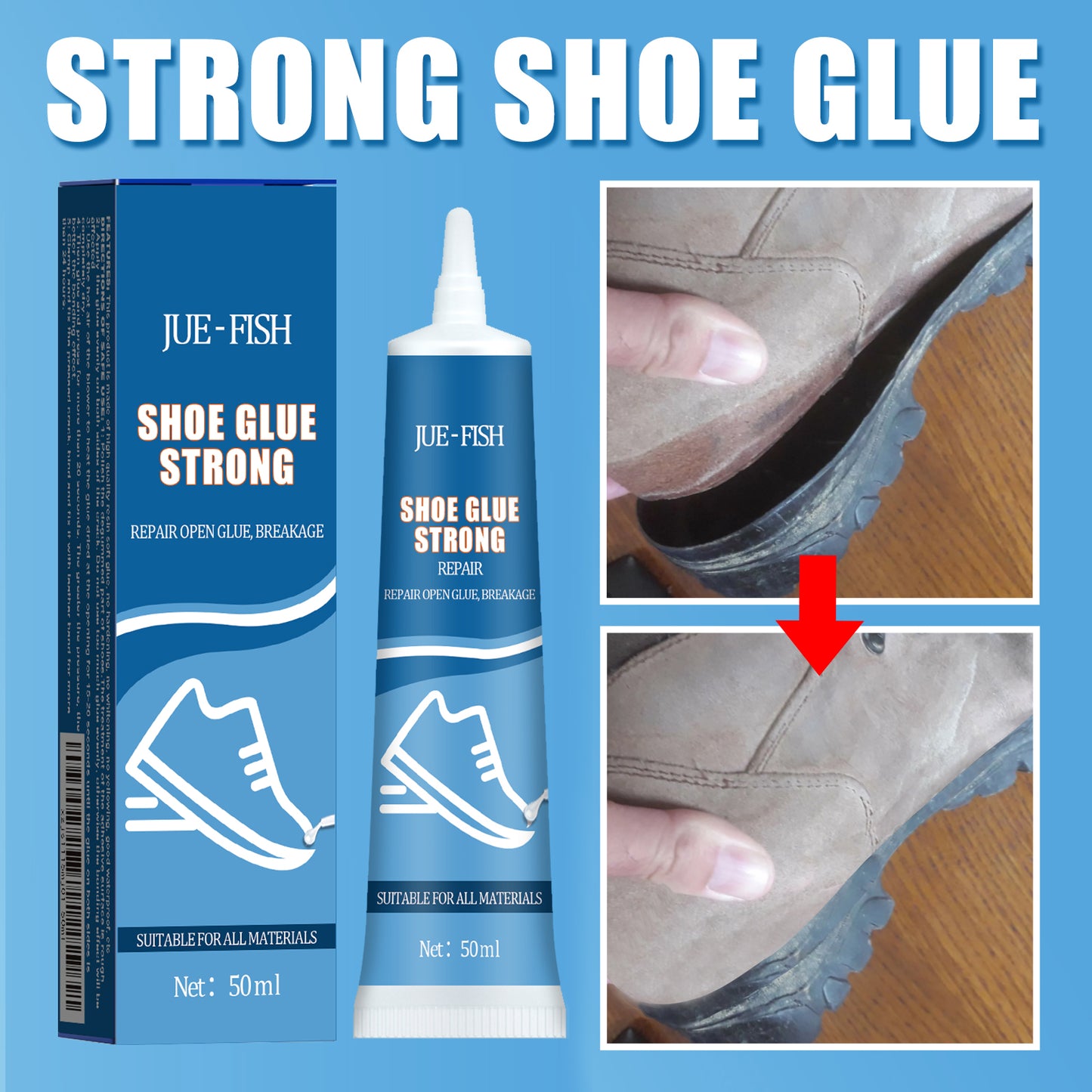 Jue-Fish Strong Shoe Glue Shoe Repair Leather Shoe Sole Multi-Purpose Glue Adhesive Sports Shoes Leather Shoes Waterproof