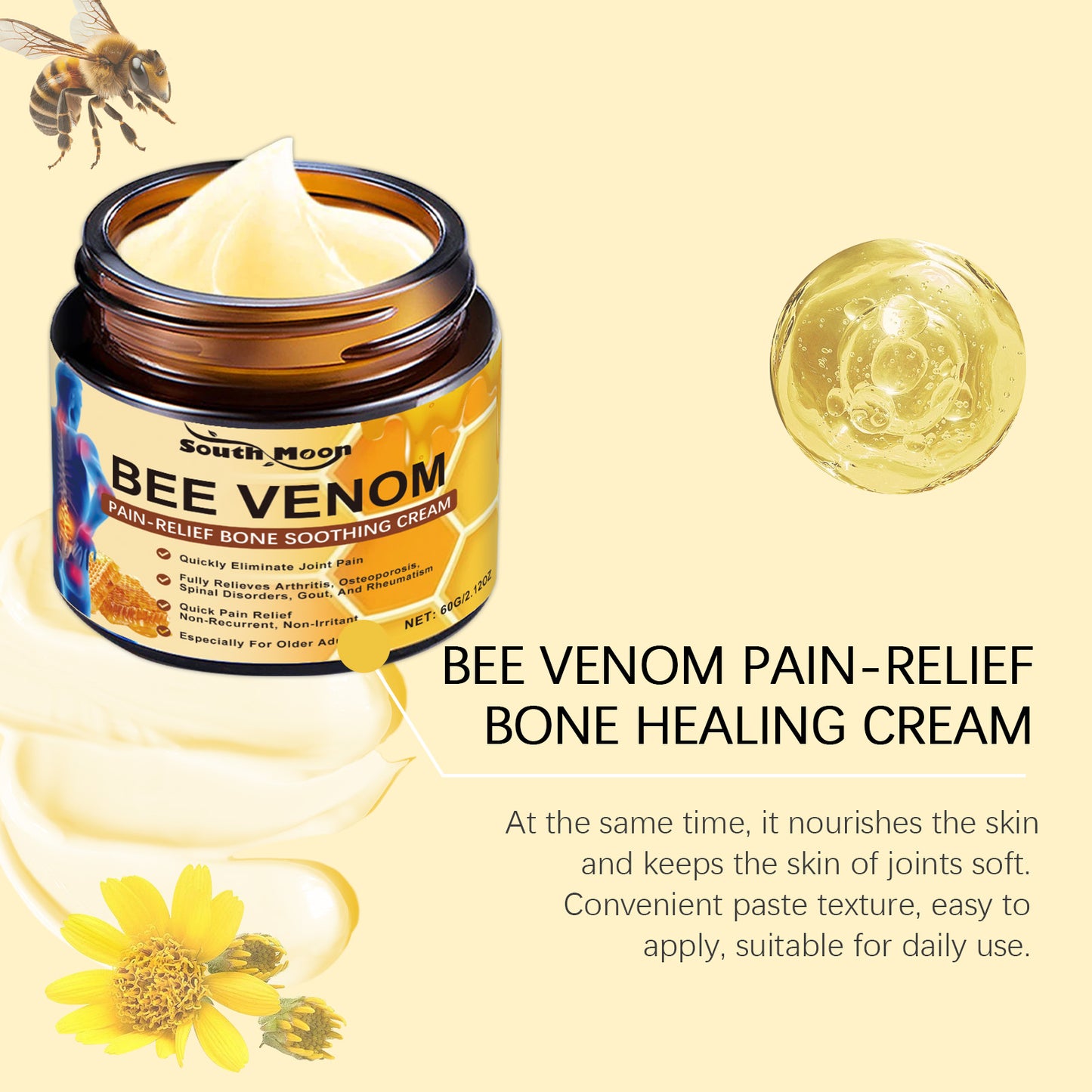 South Moon Bee Venom Joint Repair Cream Portable massage external application care cream for relieving joint discomfort
