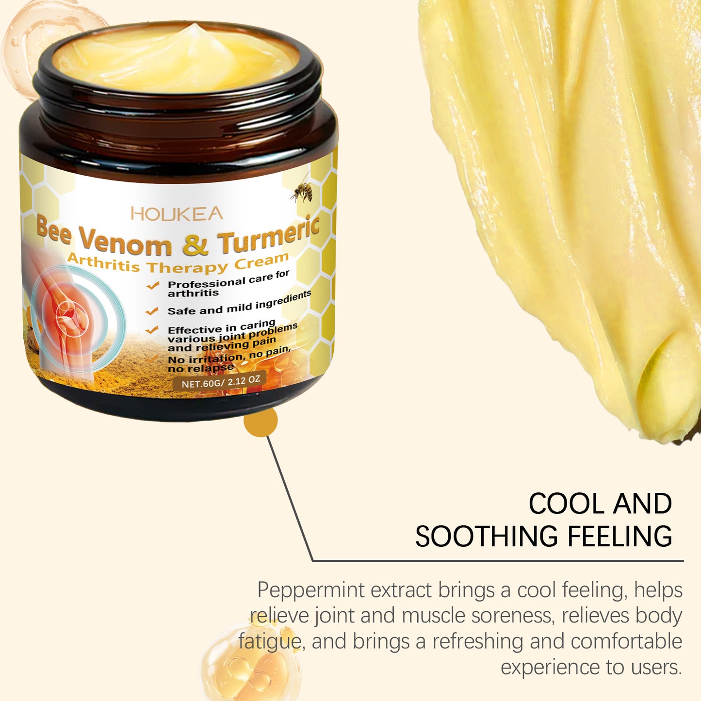 Houkea Turmeric Joint Relief Cream Gentle Care Nourishing Joint Relief Hand and Foot Joint Discomfort Massage Cream