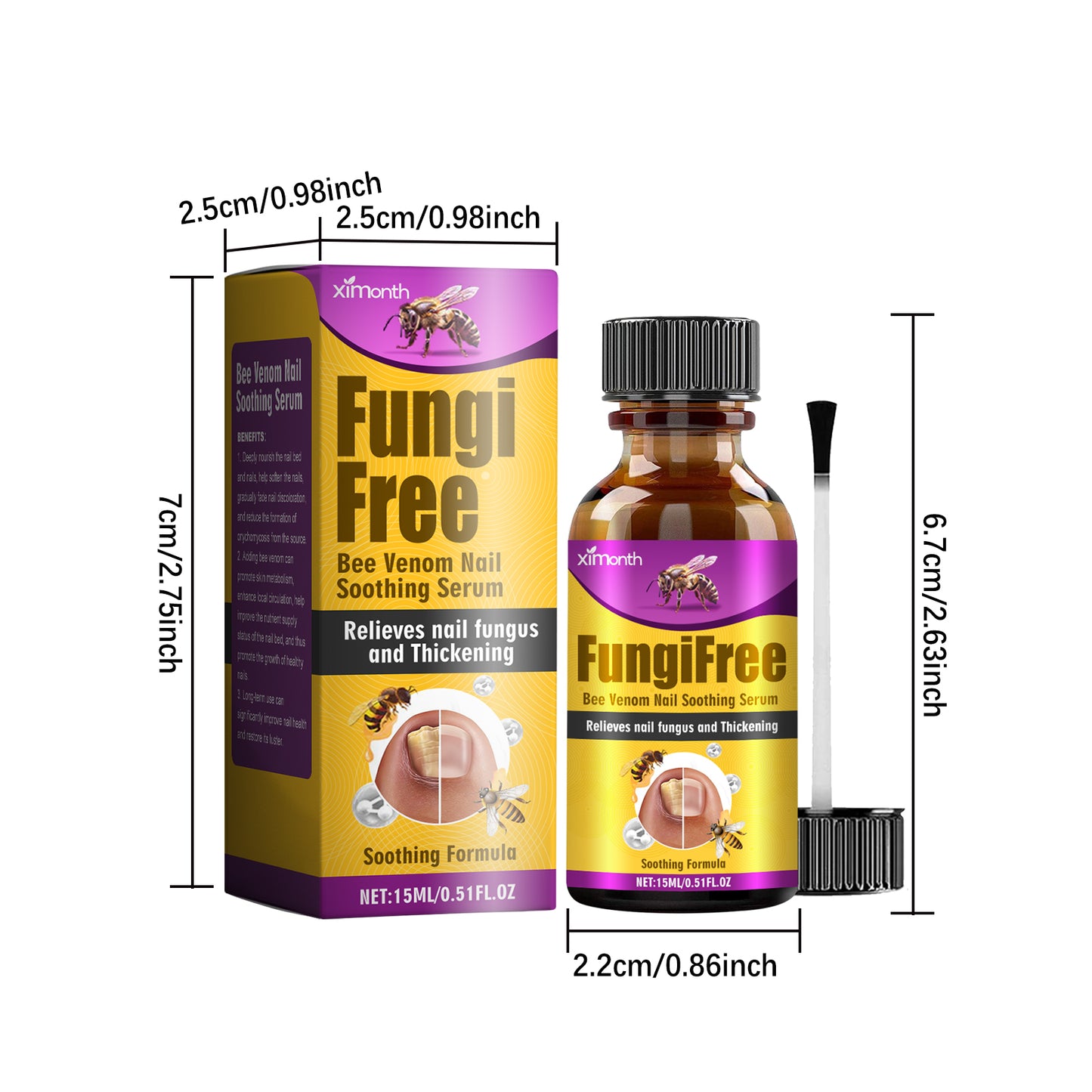 Ximonth Bee Venom Onychomycosis Treatment Solution Hand and Foot Nail Fungus Cleansing Nutritional Repair Brightening Thickening