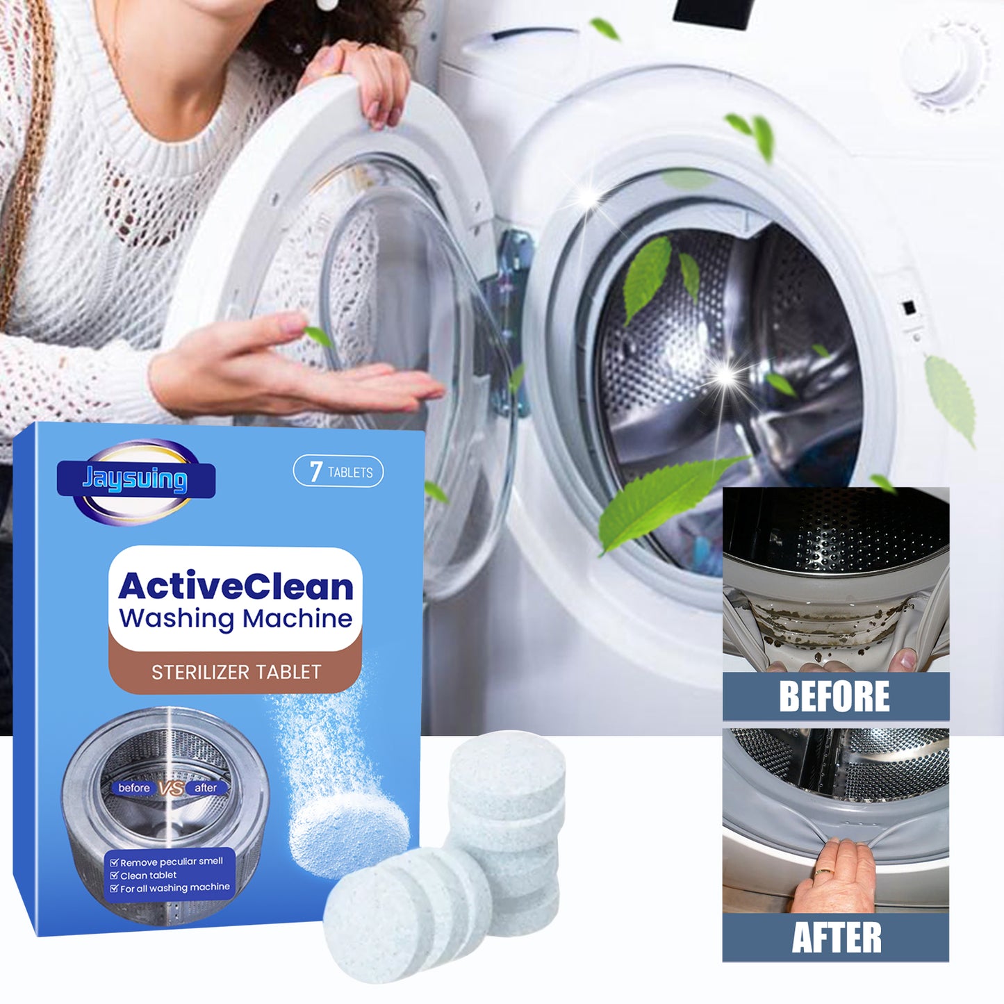 Jaysuing Washing Machine Cleaning Tablets Washing Machine Tub Automatic Drum Type Cleaning Dirt Odor Cleaning Tablets