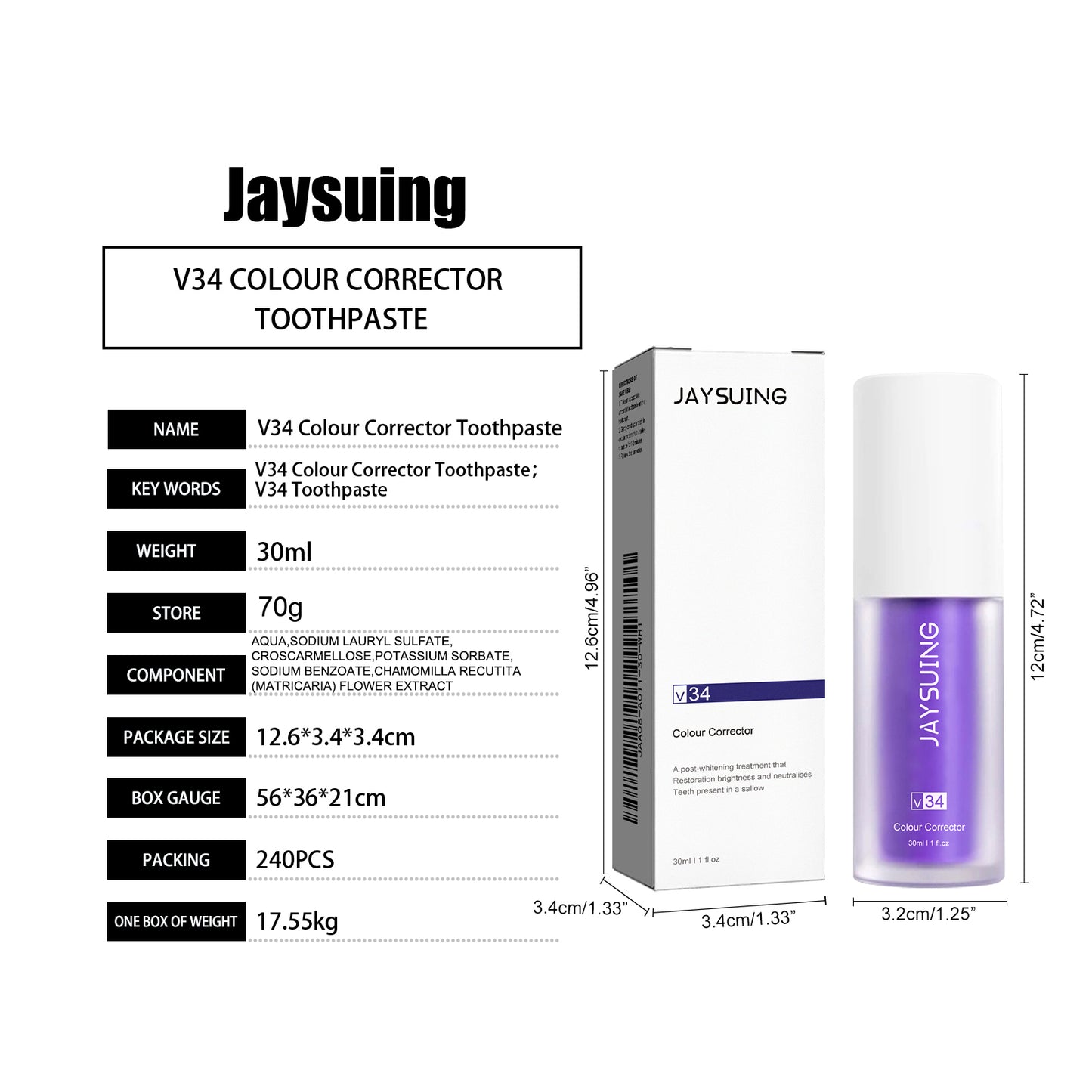 Jaysuing V34 Purple Toothpaste Clean Oral Odor Tooth Stain Whitening Teeth Care Toothpaste