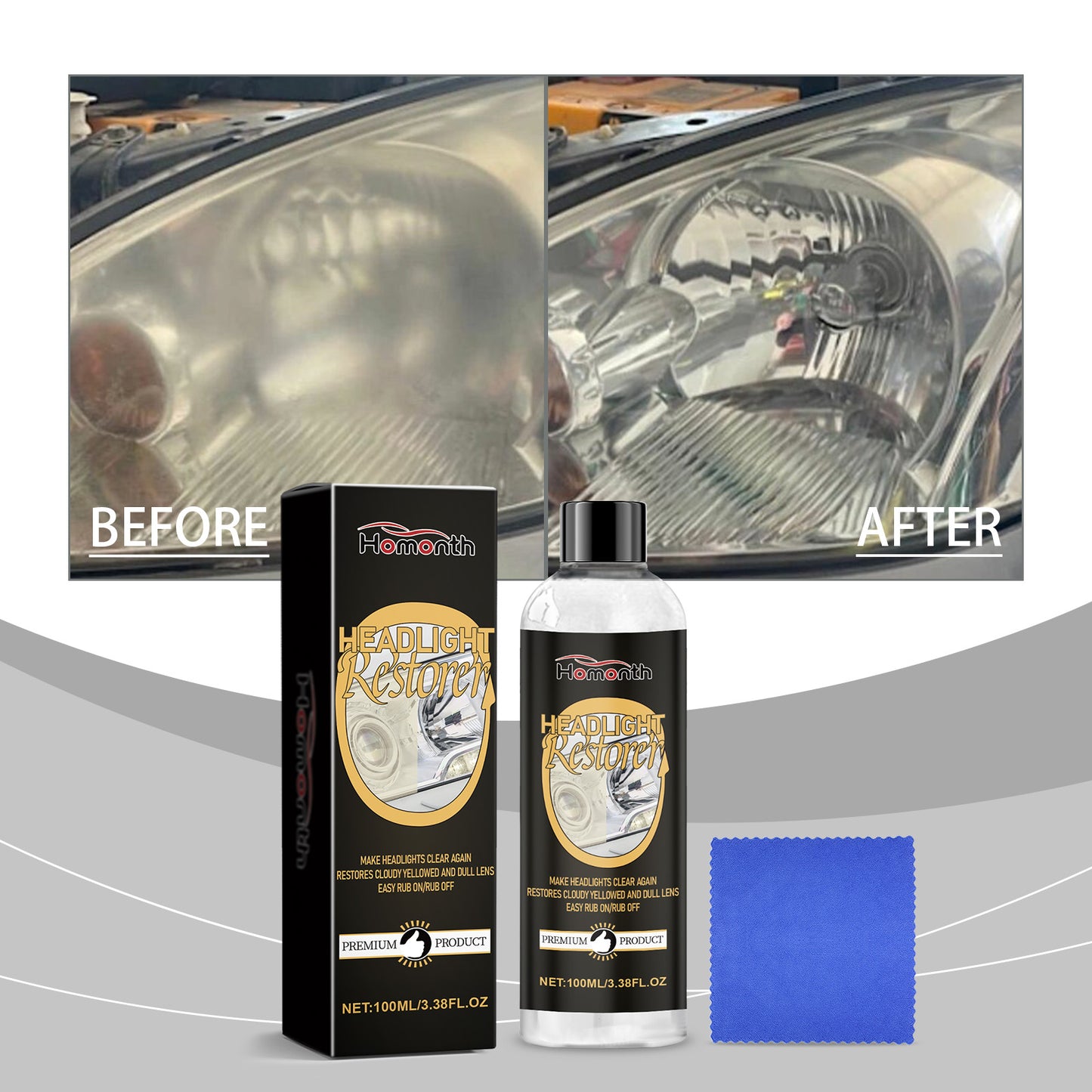 Homonth Car Headlight Restoration Polishing Kit Refurbished Coating Maintenance Brightening Lighting Care Kit