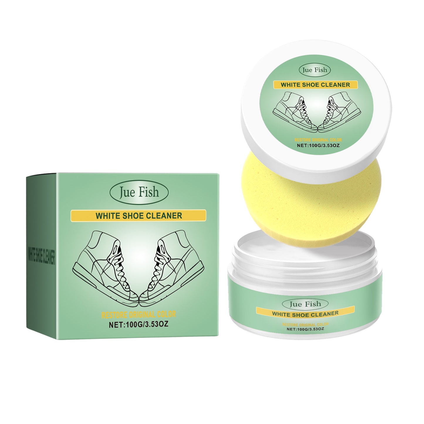 Jue-Fish White Shoe Cleaning Cream Portable Cleaning Cream for Leather Shoes, Leather Bags, and White Sneakers, No-Wash Maintenance