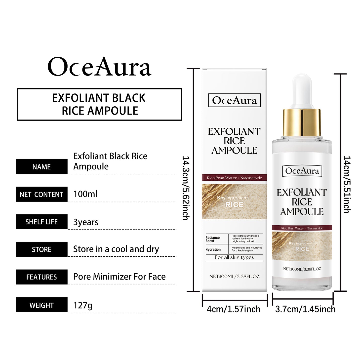 OceAura Rice Moisturizing Exfoliating Liquid Moisturizing, hydrating, gentle exfoliating, skin care, and softening lotion