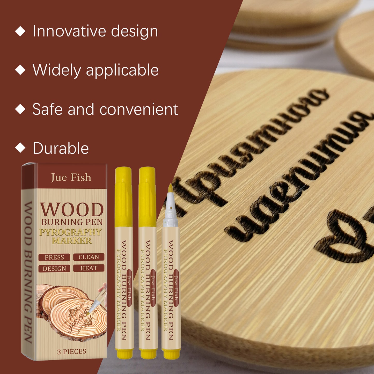 Jue-Fish Woodworking Burning Pen Wooden Marking Pen for Children's Crafts DIY Design Burning Pyrography Pen