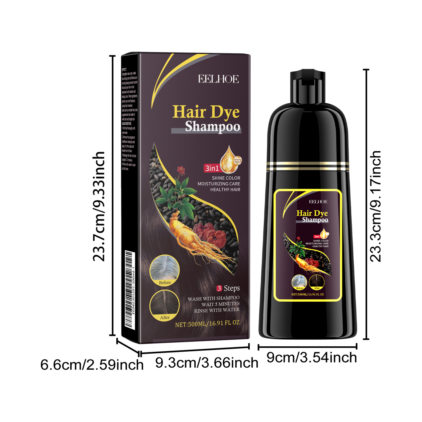 EELHOE Black Hair Shampoo（Natural Brown） Polygonum Multiflorum Essence Black Nourishing Hair Cleansing Repair Smooth Shampoo