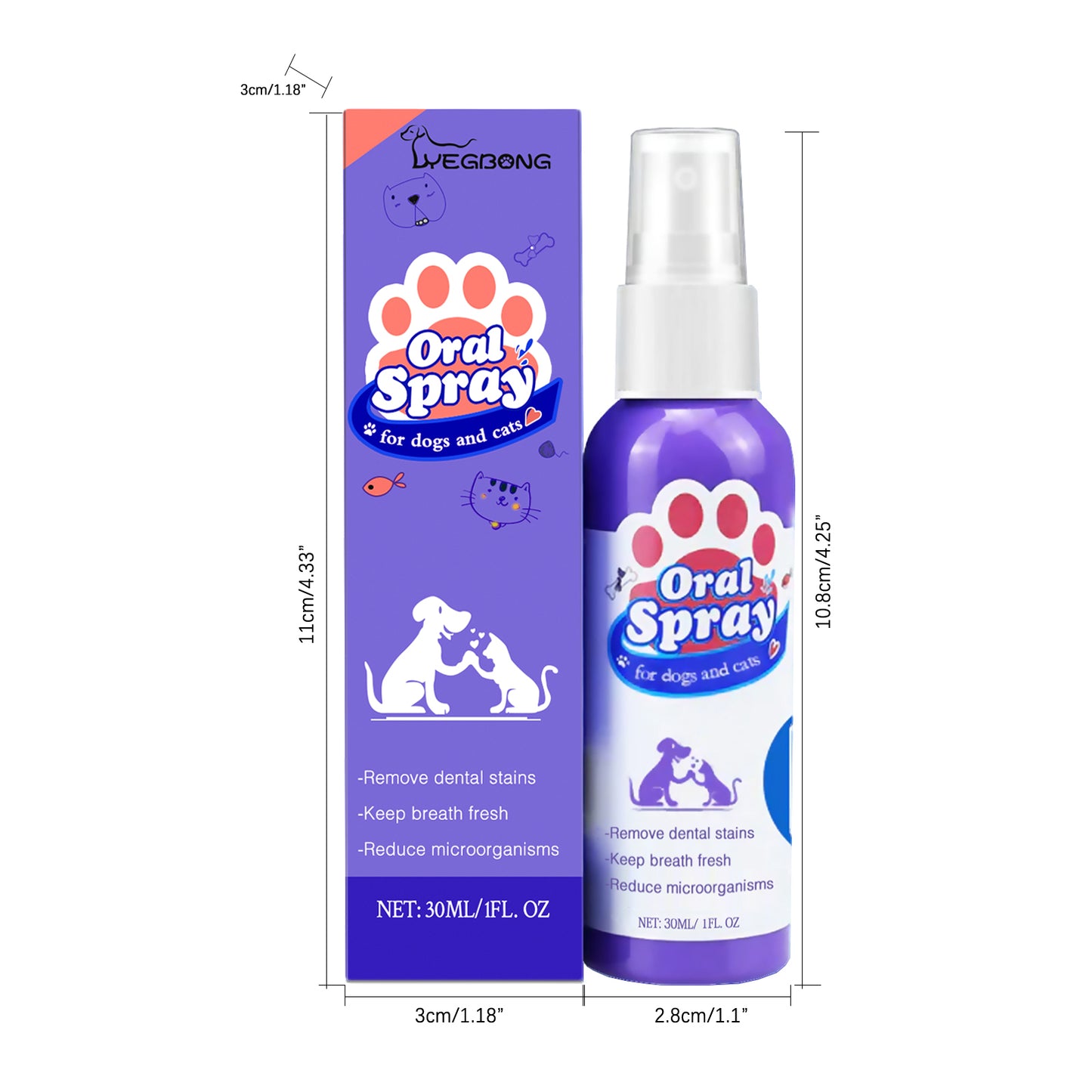 Yegbong Cat and Dog Teeth Cleaning Spray Remove Tooth Stains Freshen Breath Pet Oral Care Spray