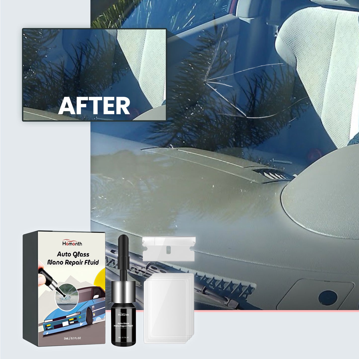 Homonth Automotive Glass Nano Repair Liquid Car Windshield Clear Vision Crack Repair Liquid