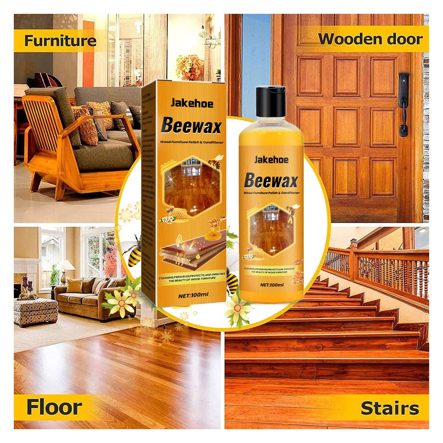 Jakehoe Floor Cleaner Home Wooden Floor Protection Cleaning Maintenance Wax Stain Removal Dustproof Brightening Polishing