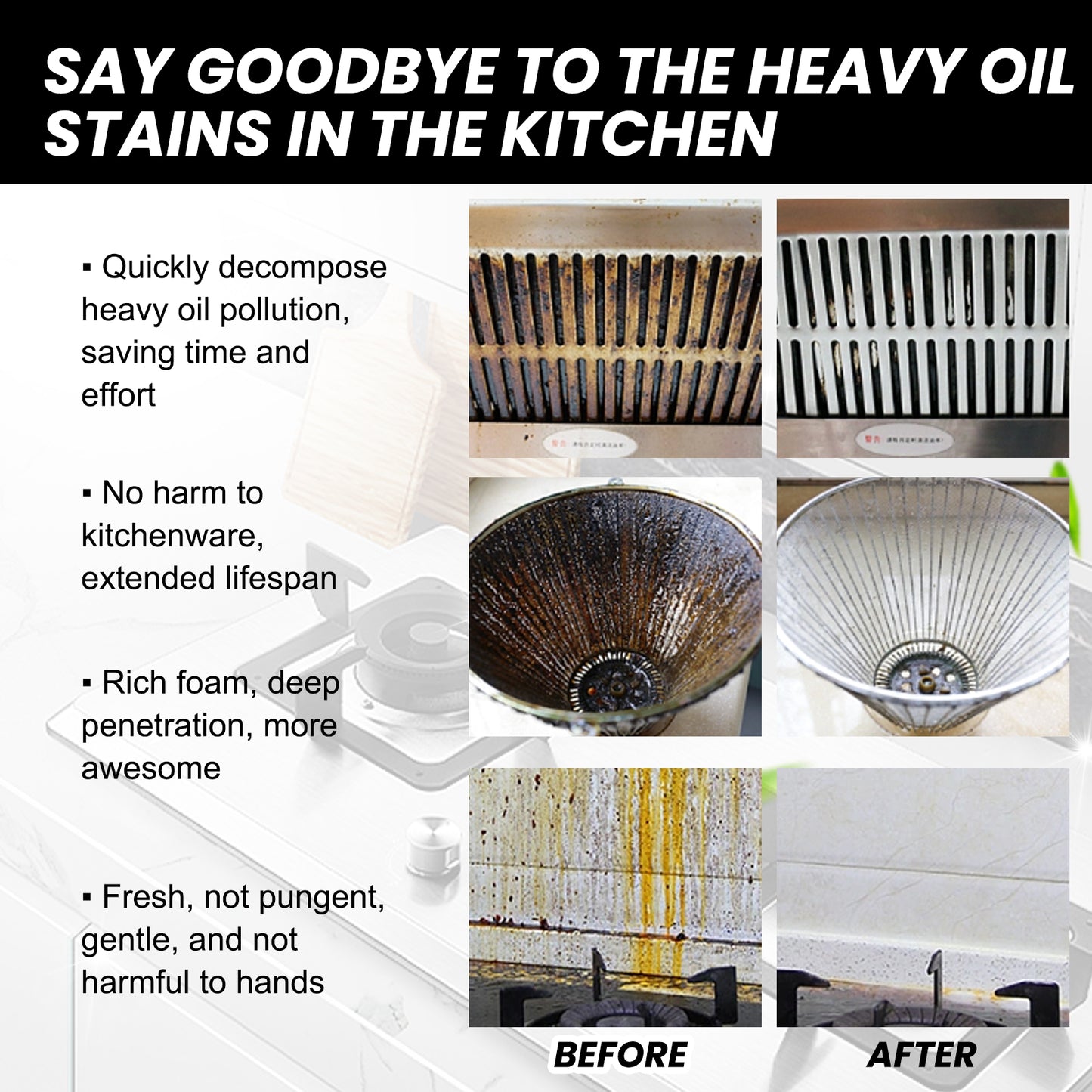 Jue-Fish Heavy Oil Stain Foam Cleaner Kitchen Stove Range Hood Sink Grease Remover Cleaner
