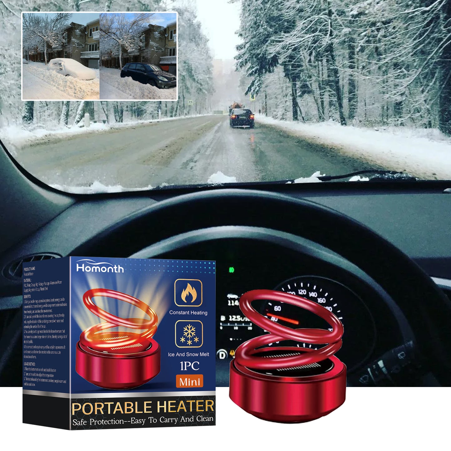 Homonth Portable Dynamic Molecular Heater Car Window Snow Removal Ice Removal Fog Removal Convenient Heater