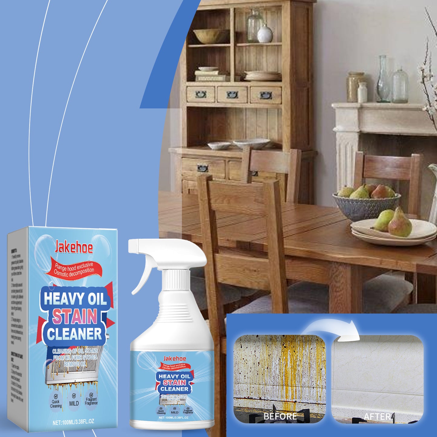 JAKEHOE Heavy Oil Stain Cleaner Household Stove Kitchen Range Hood Degreaser Multi-Purpose Cleaner