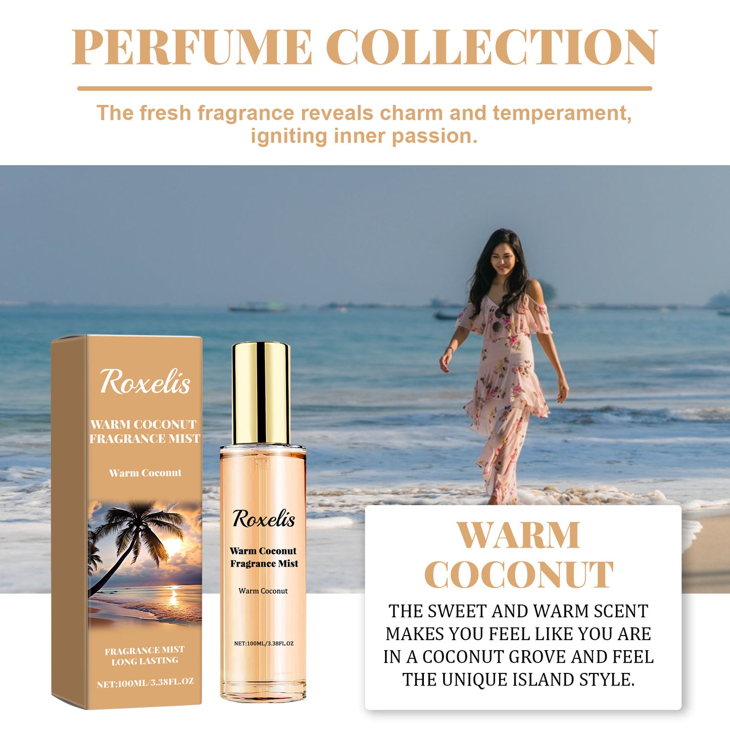 Roxelis Coconut Passion Perfume Spray Long-lasting fragrance fresh natural couple date portable atmosphere encounter perfume