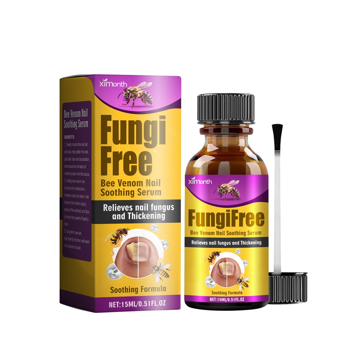 Ximonth Bee Venom Onychomycosis Treatment Solution Hand and Foot Nail Fungus Cleansing Nutritional Repair Brightening Thickening