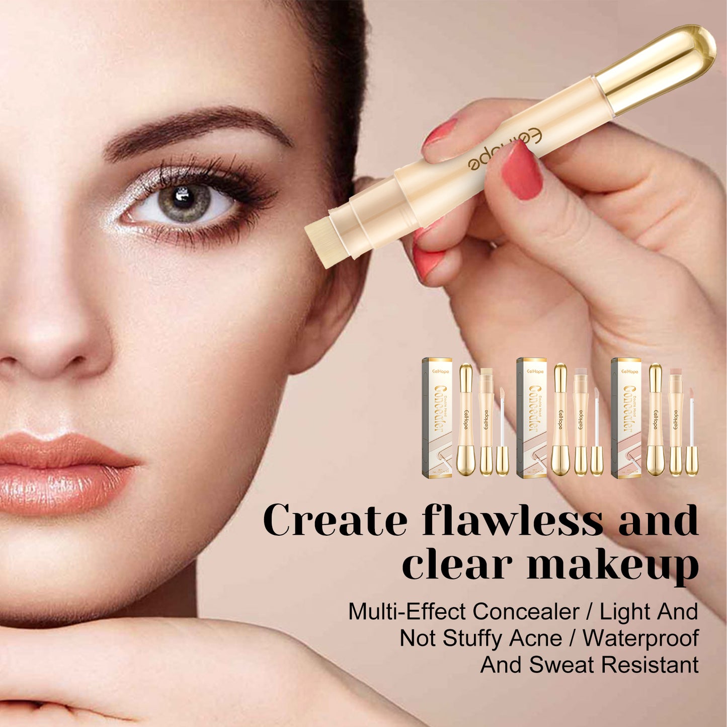 Eelhope Double-ended Concealer Stick（Brighten skin） Clear and Brightening Concealer Stick, Waterproof and Sweatproof, Three-Dimensional Contouring Concealer