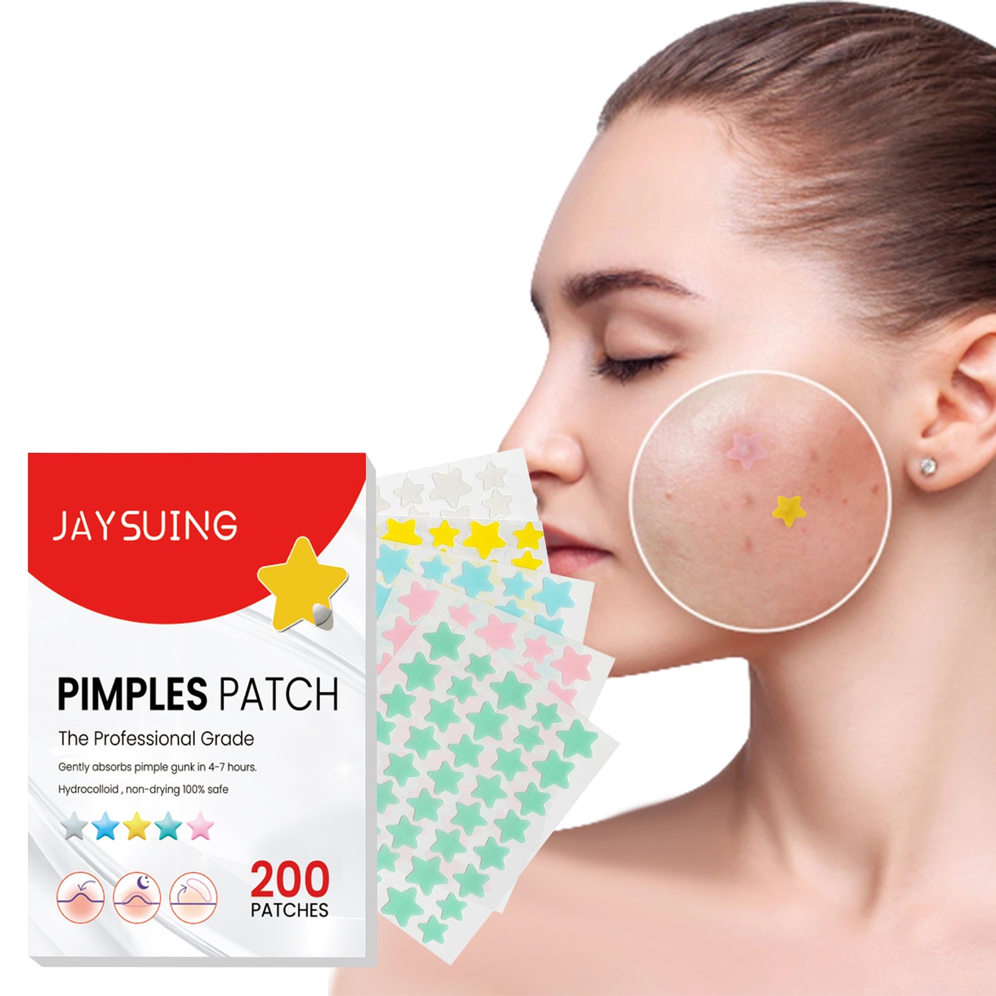 Jaysuing Star Colorful Acne Patch Repair acne scars and marks, fade acne spots and blemishes, cover acne and pimples