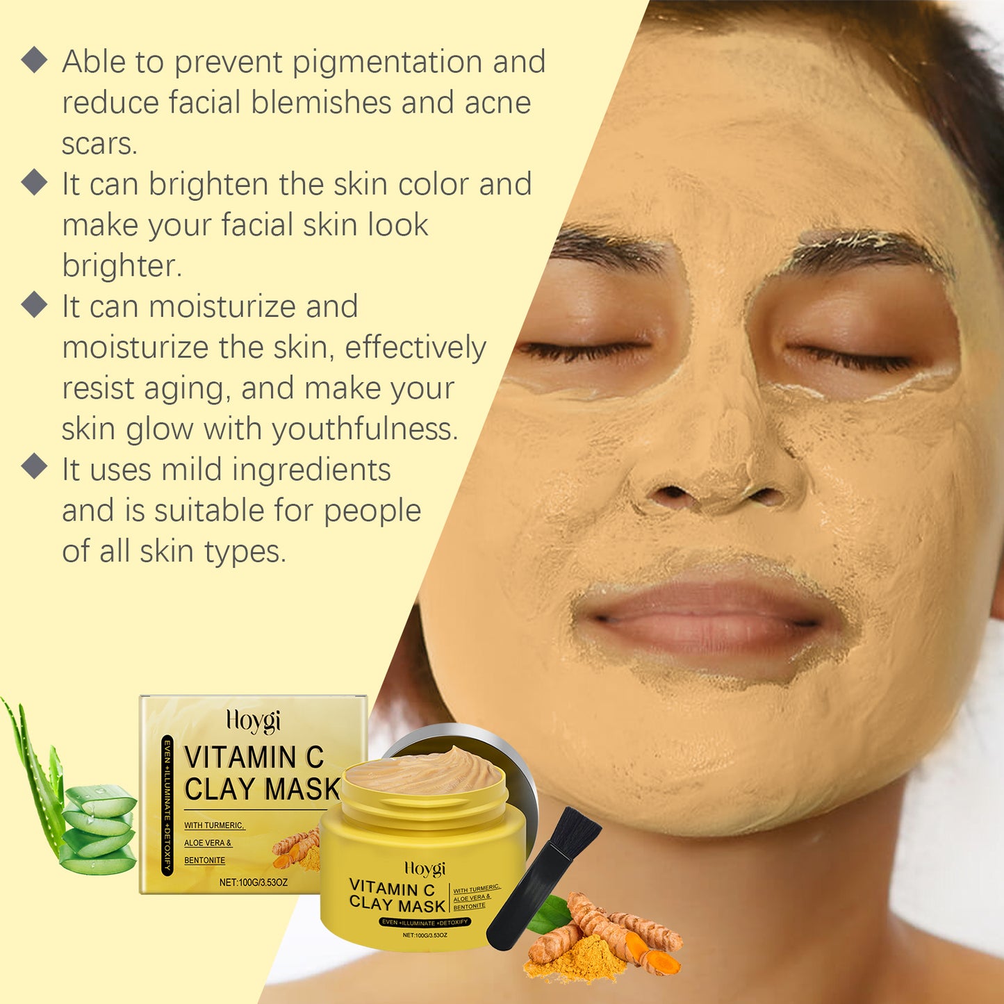 Hoygi Vitamin C Turmeric Mud Mask Gentle improvement of dullness deep cleansing brightening skin tone hydrating mask