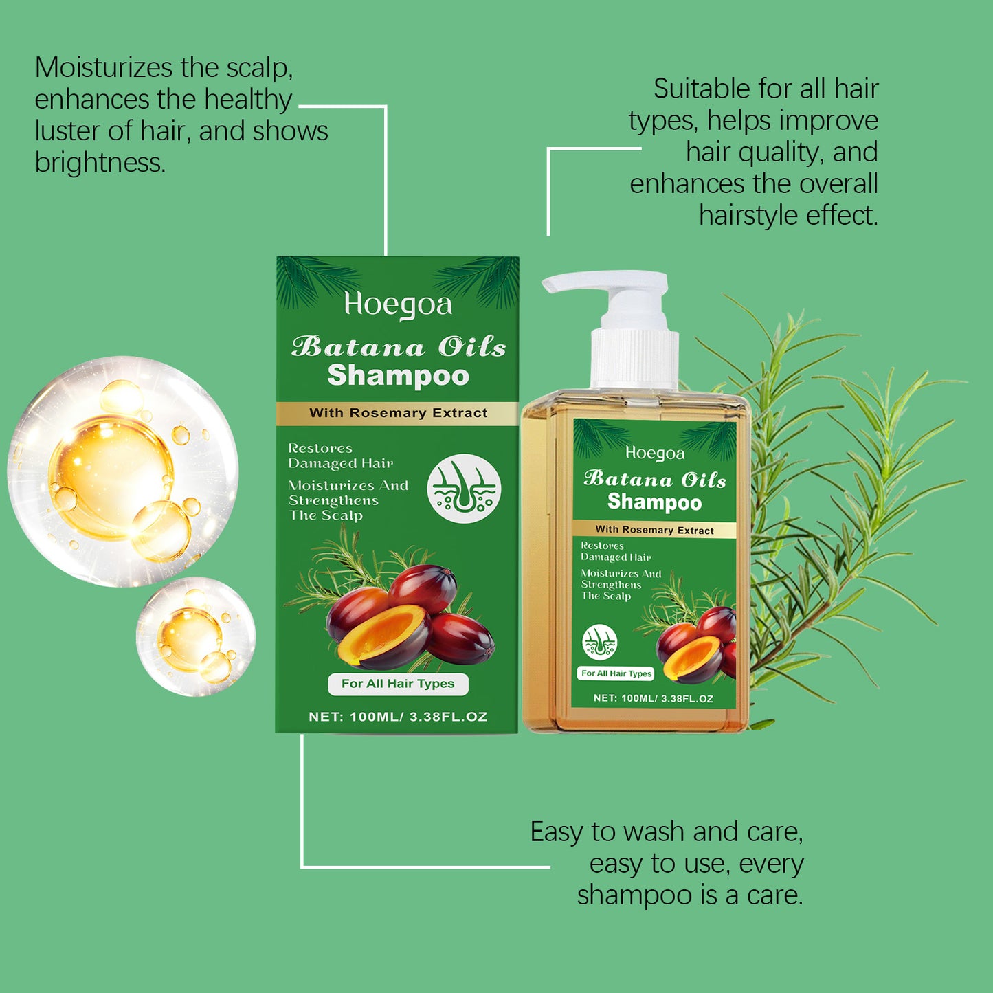 Hoegoa Shampoo for hair Batahna Clean Scalp Gentle Nourishing Smooth Hair Rosemary Shampoo