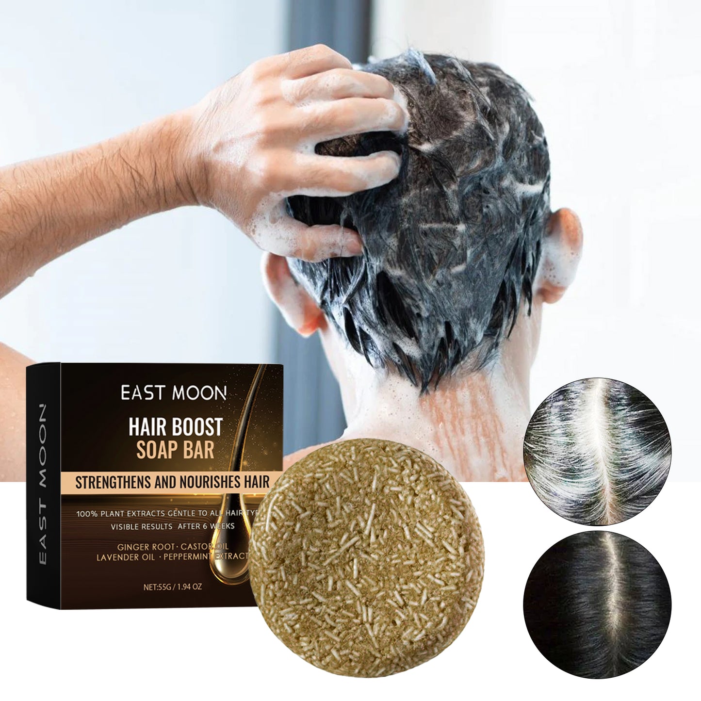 East Moon Black Hair Soap Hair nourishing, moisturizing, cleansing, smoothing hair roots, naturally black and thick hair care shampoo soap