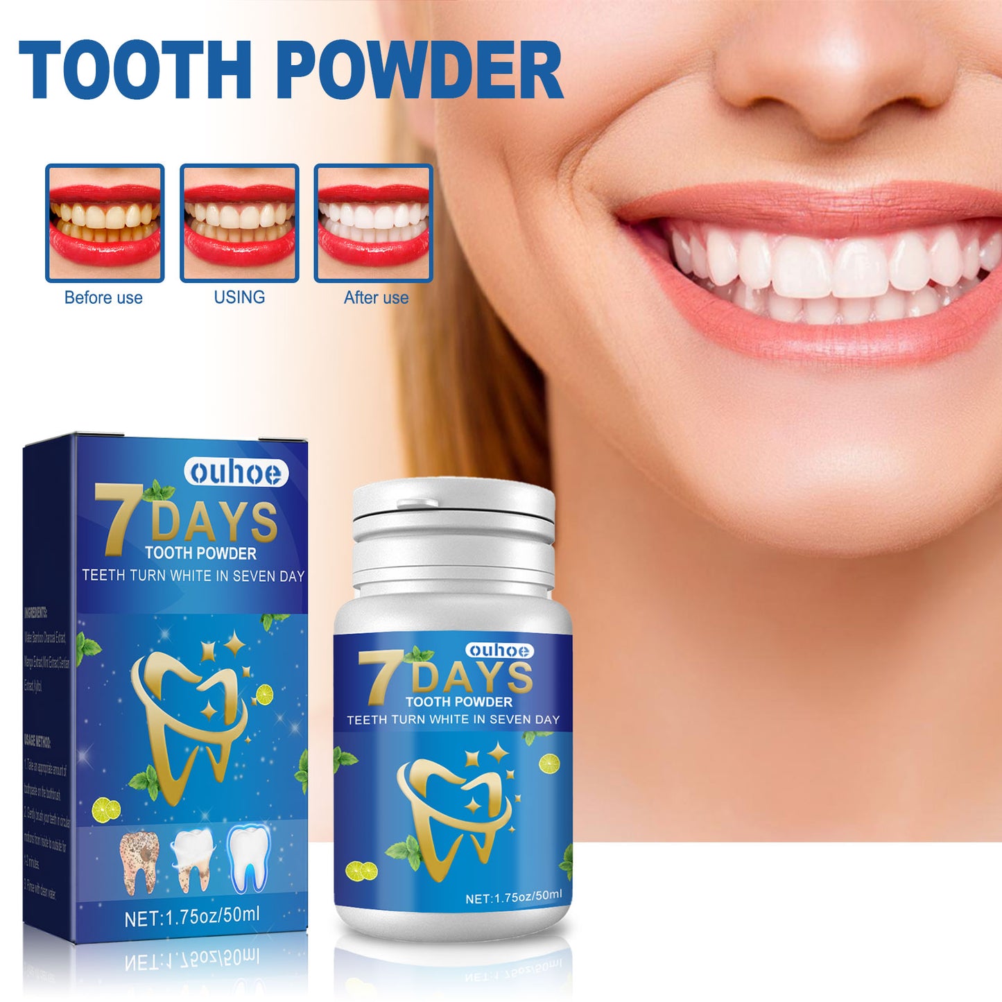OUHOE Teeth Whitening Cleaning Powder Teeth Whitening Stain Removal Freshening Oral Teeth Cleaning Powder