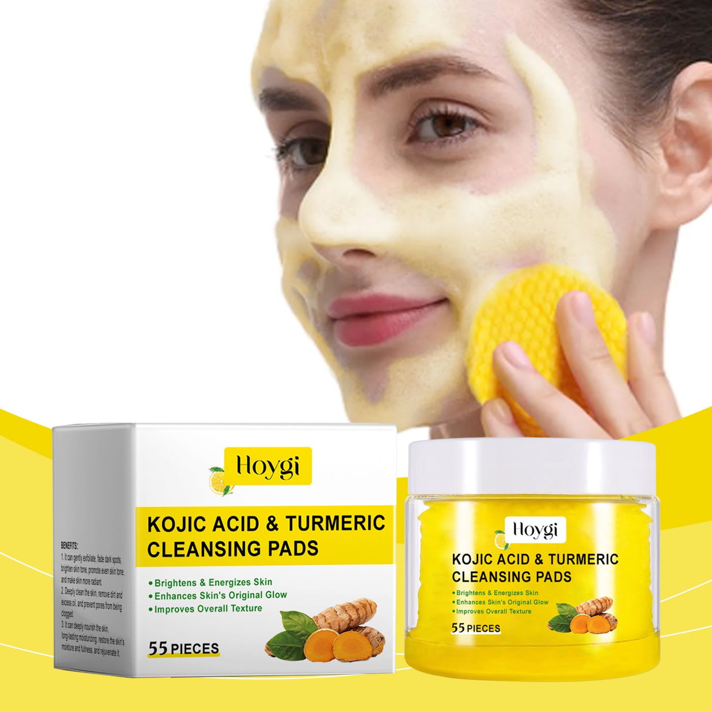 Hoygi Turmeric Cleansing and Exfoliating Pads Gentle Cleansing Brightening Skin Care Moisturizing Facial Skin Cleansing Pad