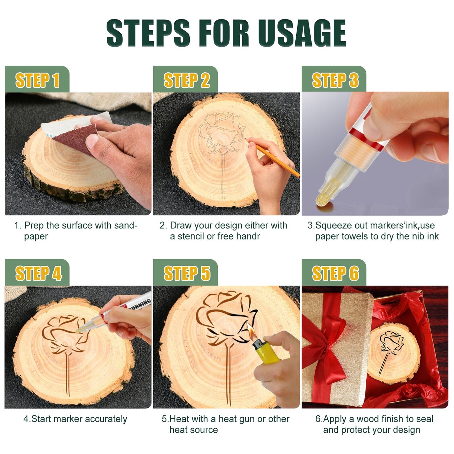 Jue-Fish Wood Burning Pen Set Wooden Markers for Children DIY Pyrography Pen Wood Burning Marker Set