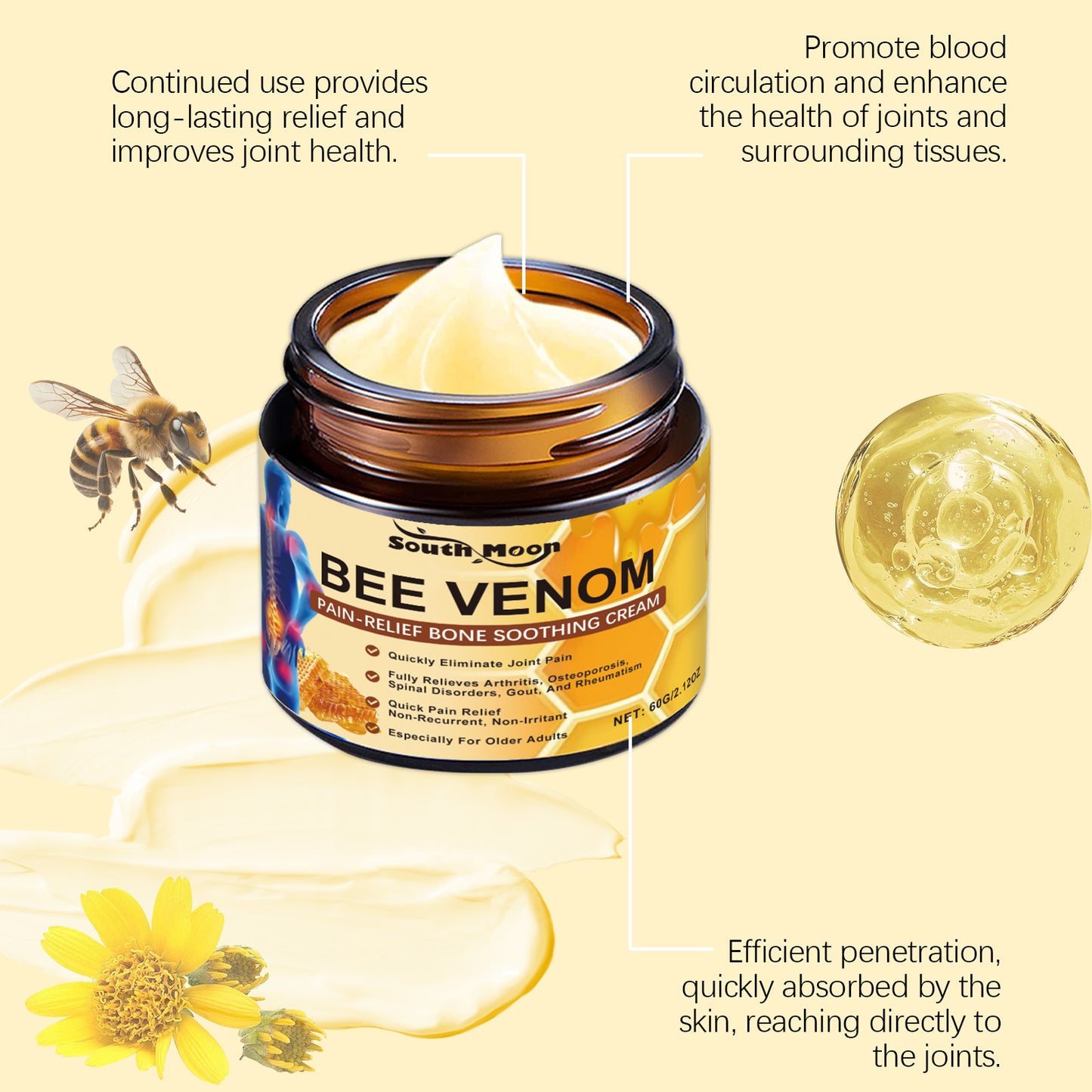 South Moon Bee Venom Joint Repair Cream Portable massage external application care cream for relieving joint discomfort