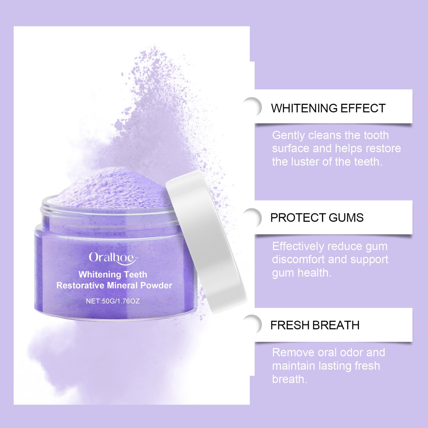 Oralhoe Purple Whitening Tooth Powder Gentle Oral Cleaning Care Fresh Breath Clean Care Teeth