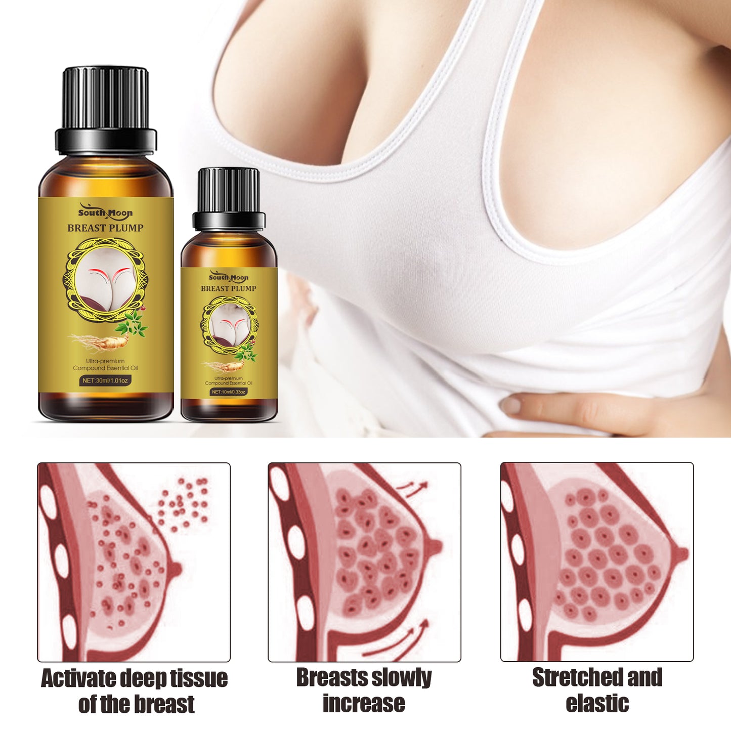 South Moon Breast Essential Oil（10ml） Fengyun Breast Enhancement Firming and Lifting Essential Oil for Plump and Tight Breasts