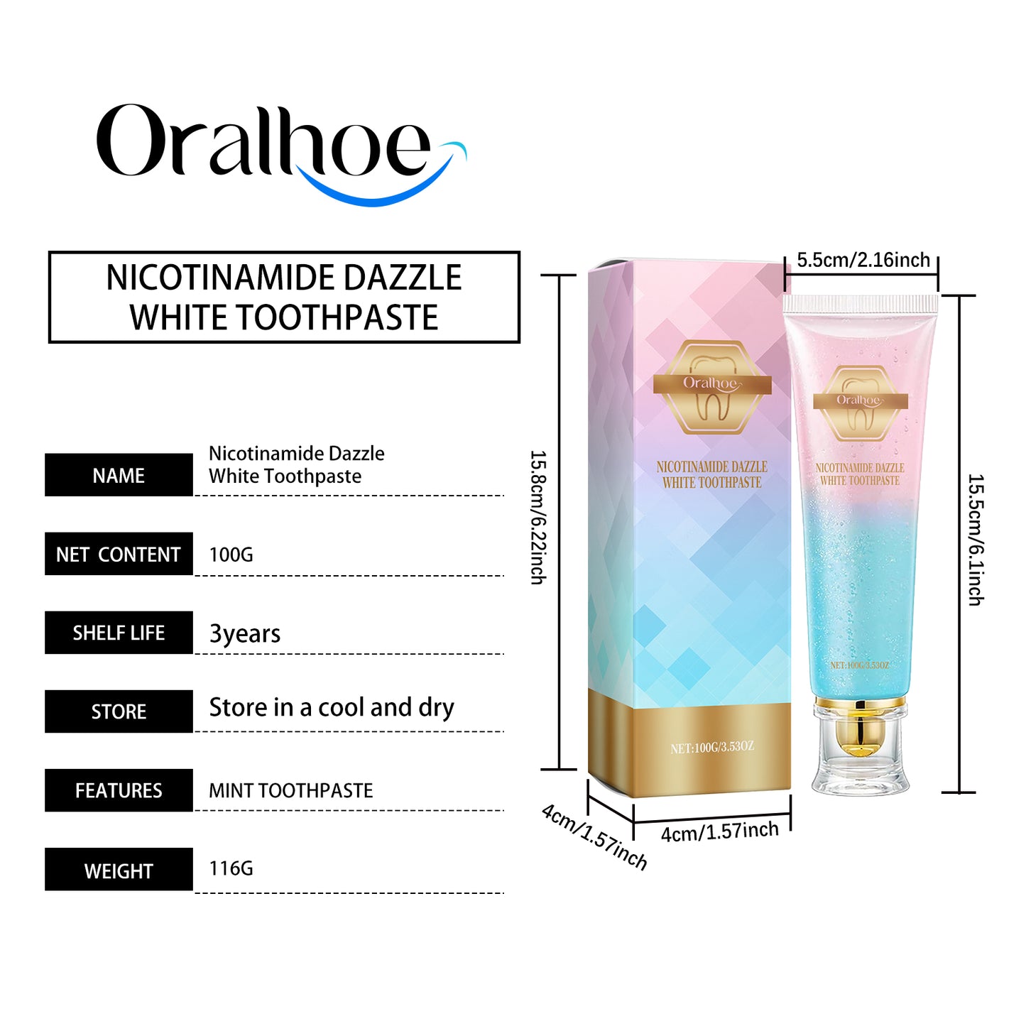 Oralhoe Nicotinamide Toothpaste Clean Odor Dirt Protect Teeth Oral Daily Care Mint Toothpaste