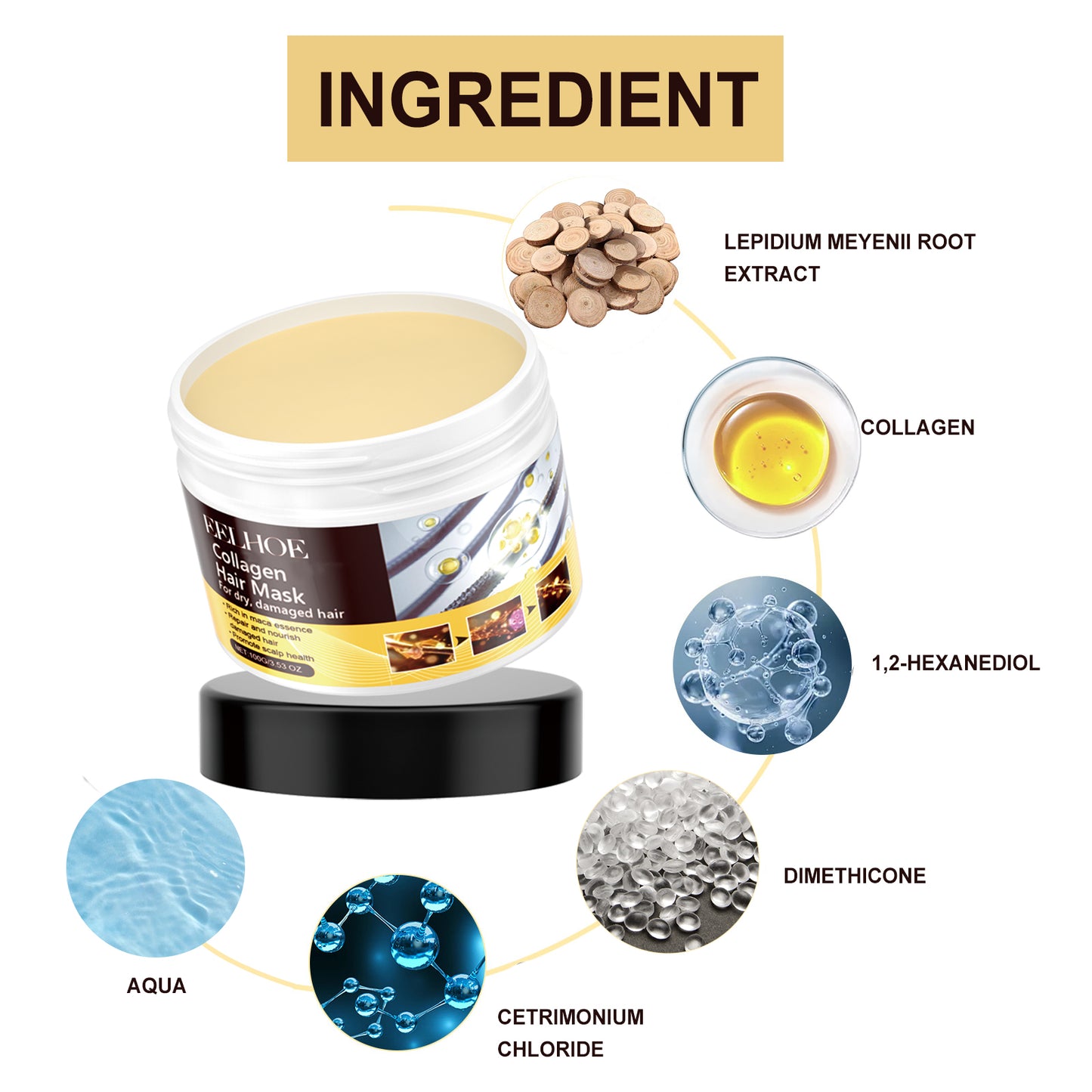 EELHOE Collagen Repair Hair Mask Repair dry, frizzy, tangled hair with a strong moisturizing and smoothing hair mask