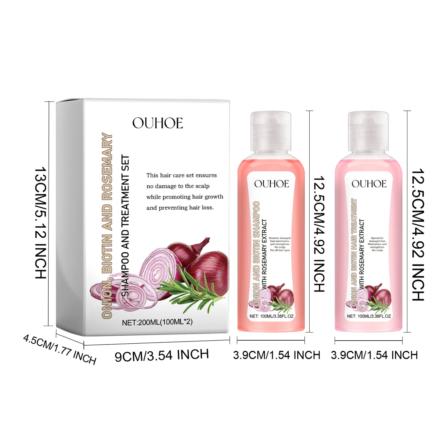 OUHOE Onion Biotin Rosemary Shampoo Set Nourish hair roots and scalp for dense, shiny, and thick hair