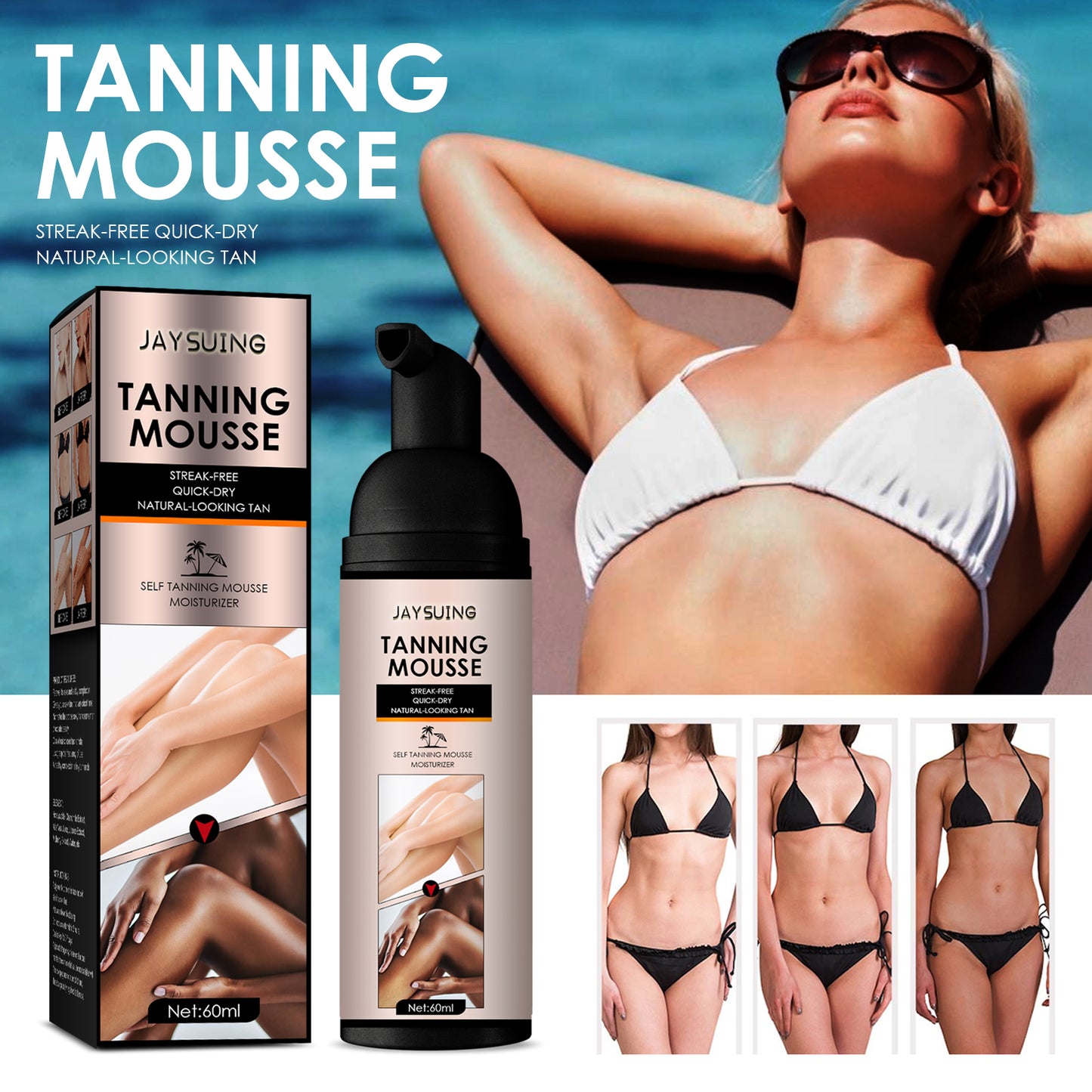 Jaysuing Blackening Mousse Summer Self-Tanning Aid Wheat Color Bronze Skin Moisturizing Tanning Mousse