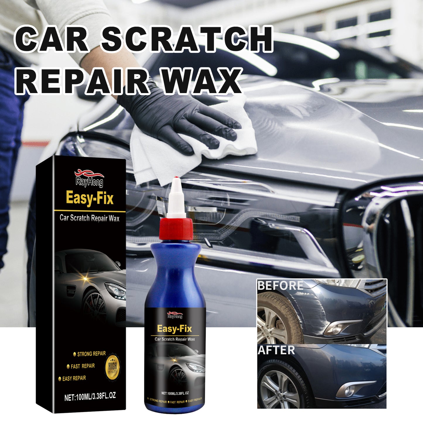 Rayhong Car Scratch Care Wax Car Paint Scratch Repair Stain Removal Polishing Maintenance Waxing Buffing