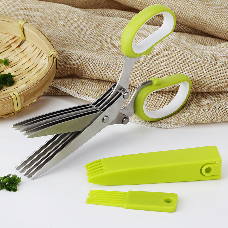 In Stock Five-Layer Scissors Stainless Steel Multi-Layer Scissors（Apple green） Shredded Scallion Scissors Herb Scissors Medicinal Herb Scissors Vegetable Scissors