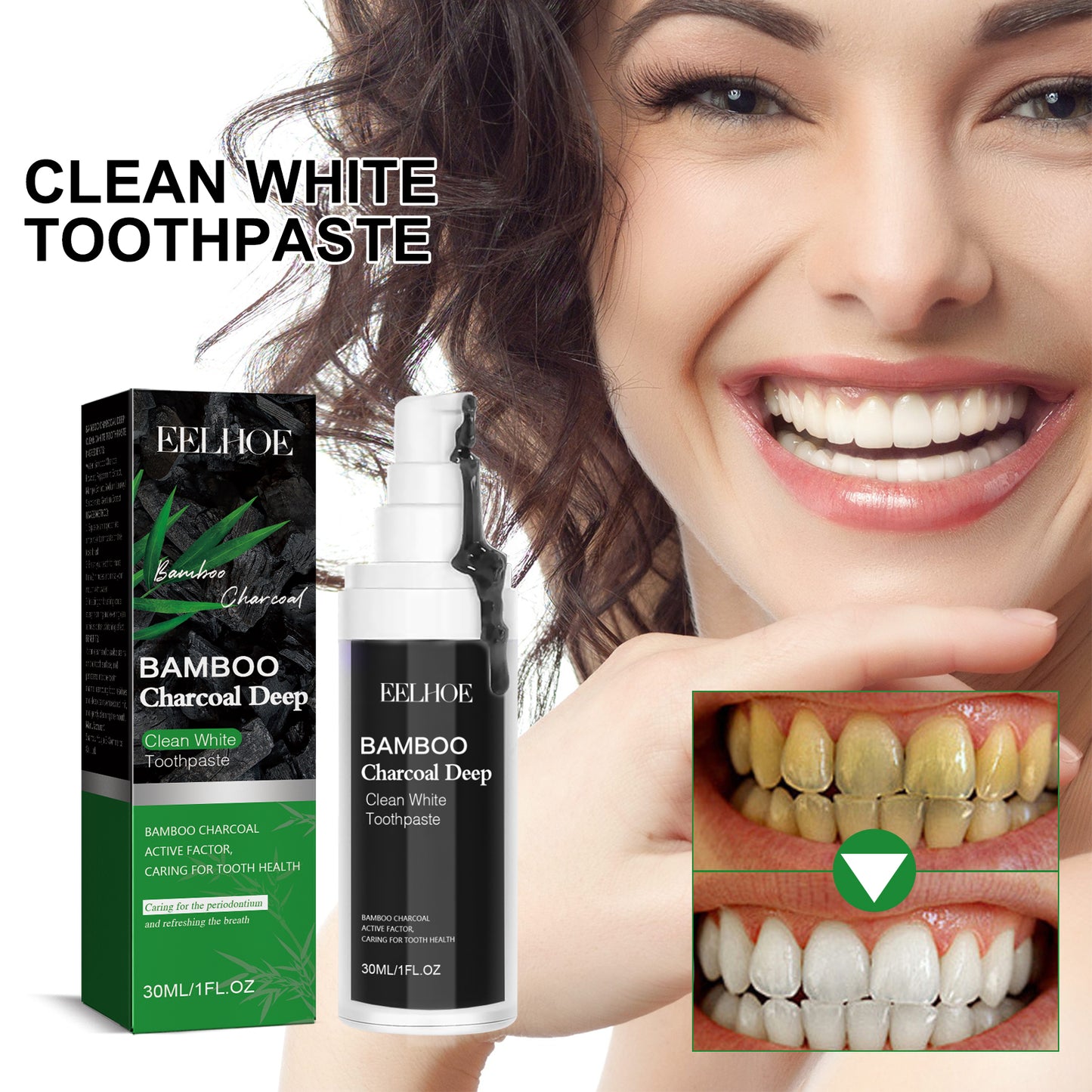EELHOE Bamboo Charcoal Brightening Toothpaste Whiten Teeth Strengthen Tooth Enamel Easily Remove Stains Freshen Breath Bamboo Charcoal Toothpaste
