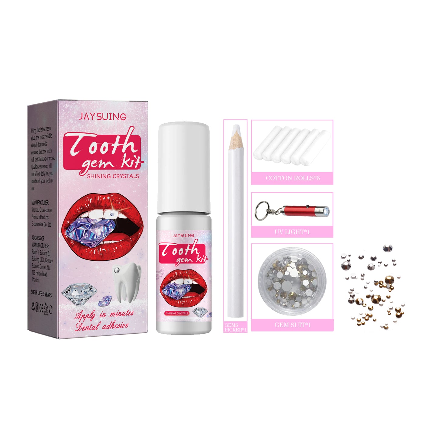 Jaysuing Tooth Gem Kit Jewelry Easy to Disassemble and Install Crystal Tooth Drill Tooth Decoration Shiny Stickers