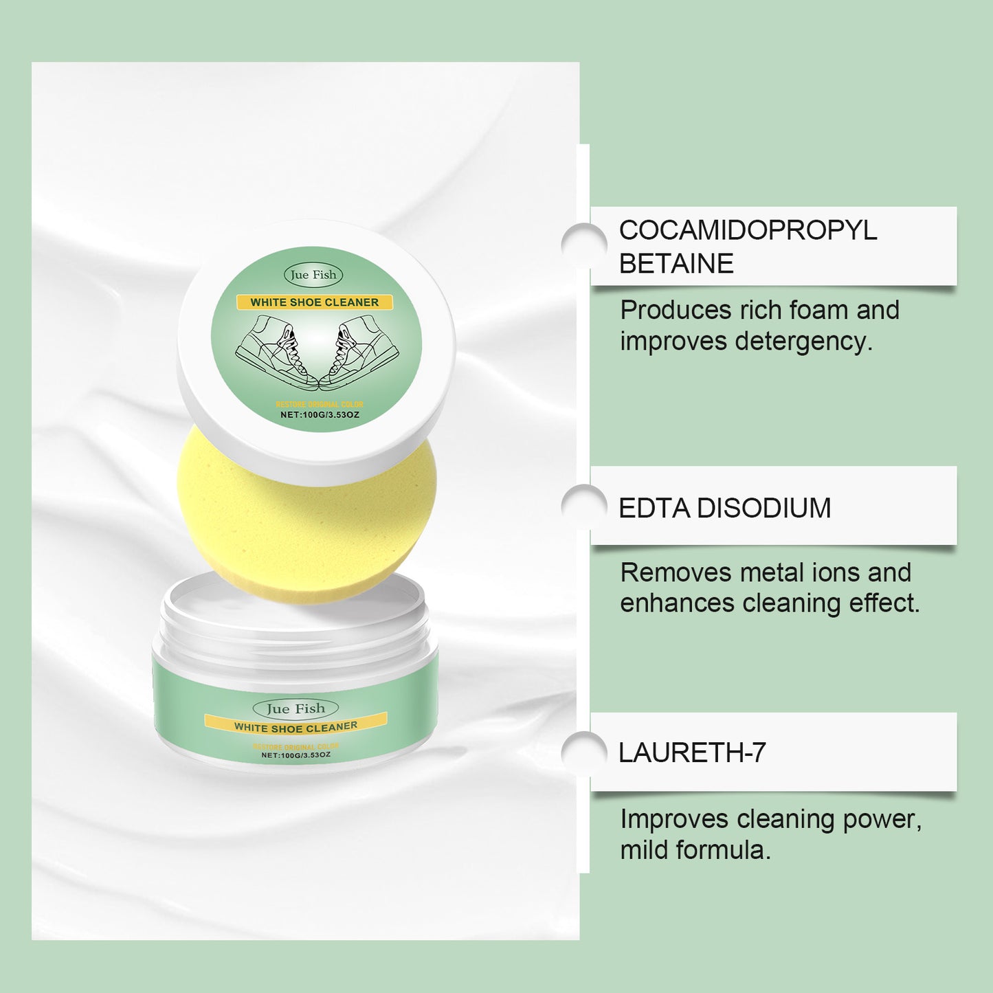 Jue-Fish White Shoe Cleaning Cream Portable Cleaning Cream for Leather Shoes, Leather Bags, and White Sneakers, No-Wash Maintenance