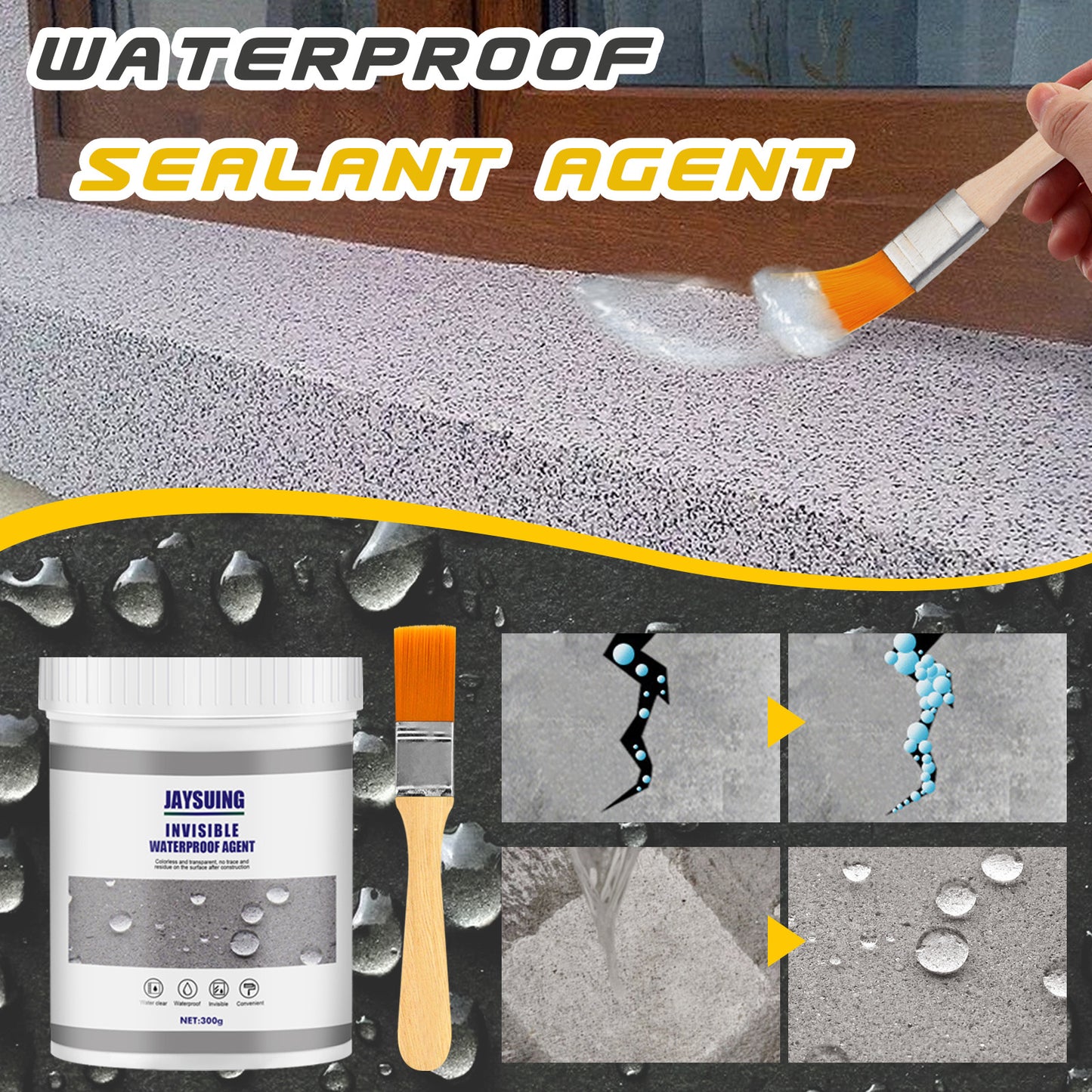 Jaysuing Waterproof Sealant（300g Add brush） Bathroom Kitchen Exterior Wall No-Brick Breaking Leak Repair Coating Waterproof Adhesive