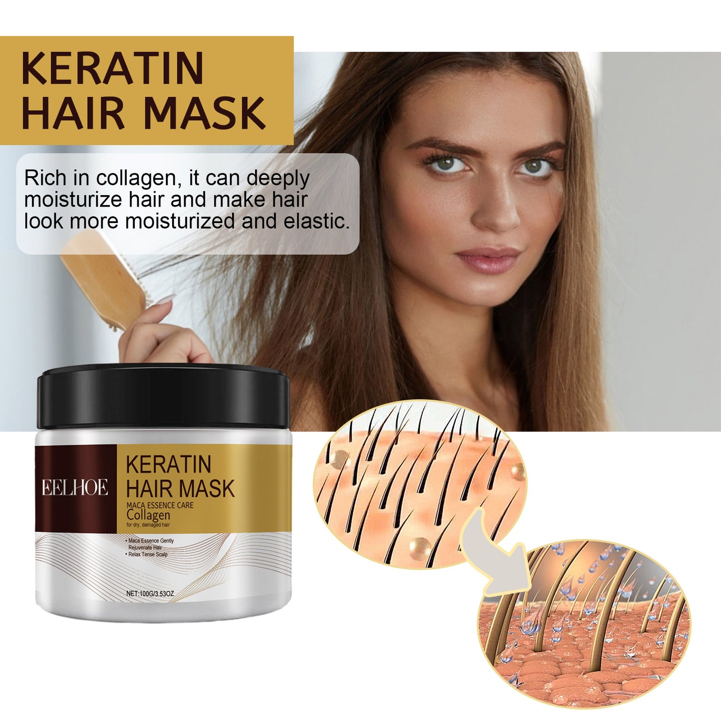 EELHOE Repair and Nourish Hair Mask Deeply moisturizing and repairing damaged hair, dry split ends, and tangled hair treatment mask
