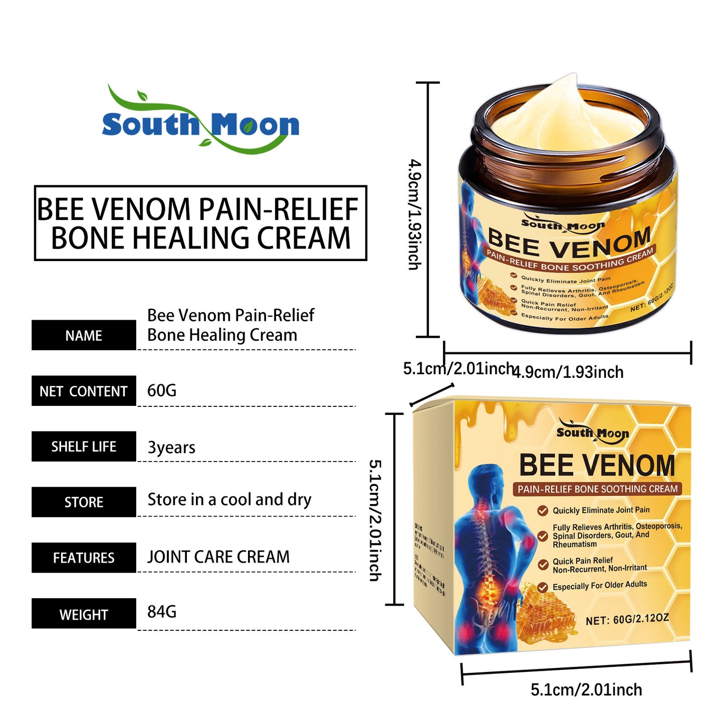 South Moon Bee Venom Joint Repair Cream Portable massage external application care cream for relieving joint discomfort
