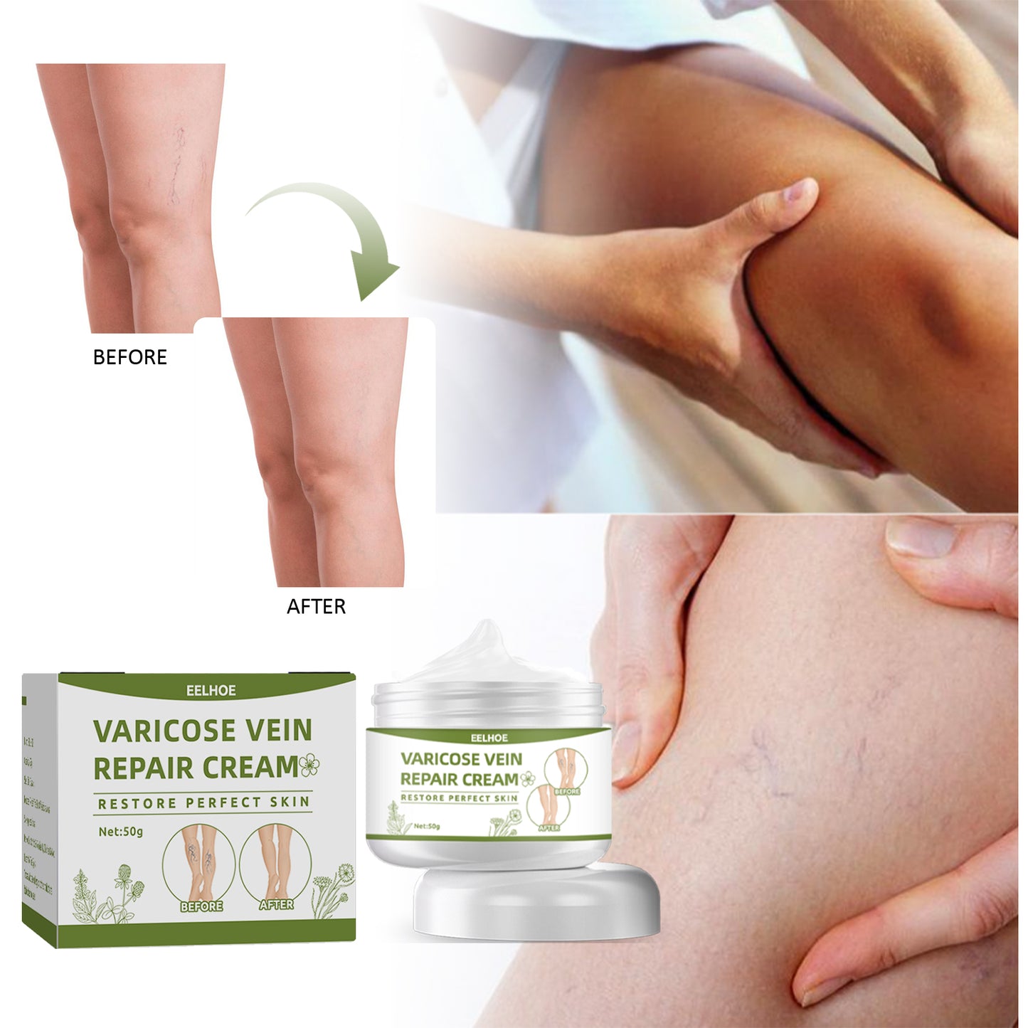 EELHOE Leg Repair Cream Relieve Leg Discomfort Massage Leg Vein Protrusion Pulse Health Repair Cream
