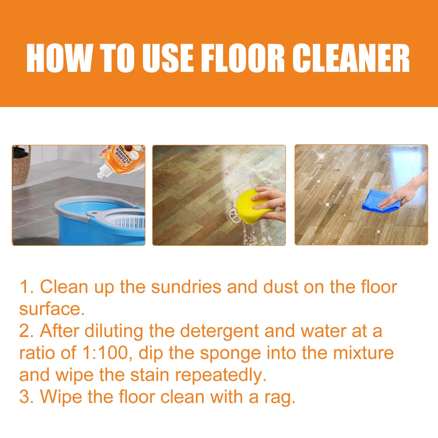 Jue-Fish Floor Cleaner Set Stain Removal and Descaling Wood Floor Cleaner Polishing and Brightening Tile Cleaner