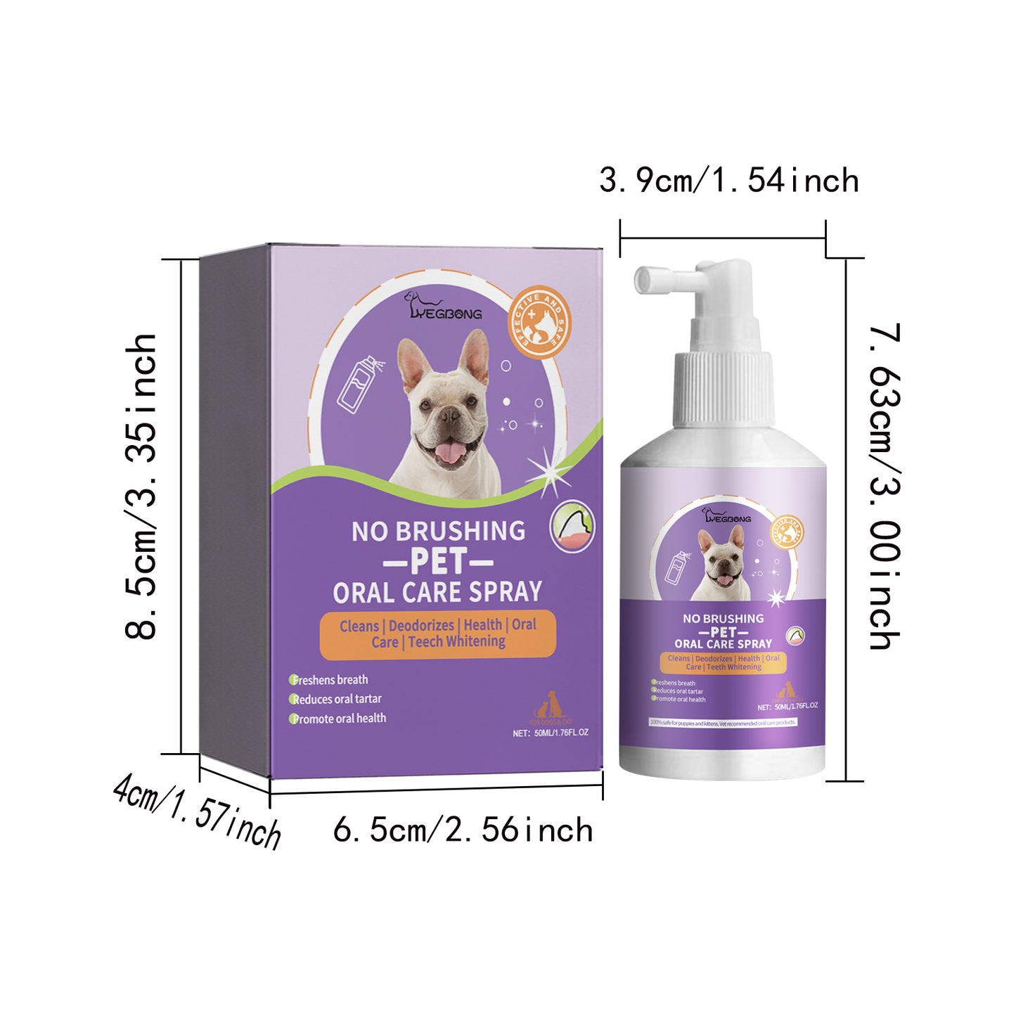 Yegbong Dog and Cat Teeth Cleaning Spray Pet Oral Cleaning Fresh Breath Deodorizing Spray
