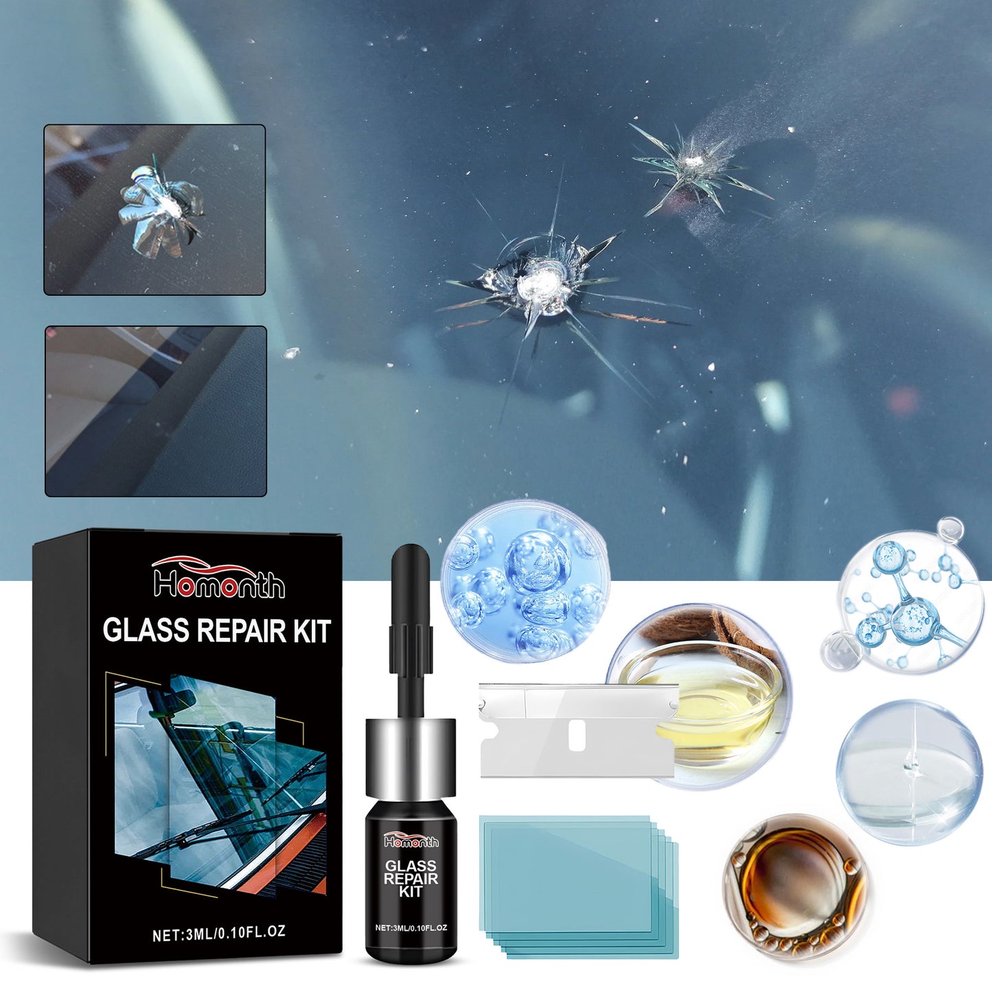 Homonth Car Windshield Repair Kit Car glass crack and scratch multifunctional adhesive repair fluid
