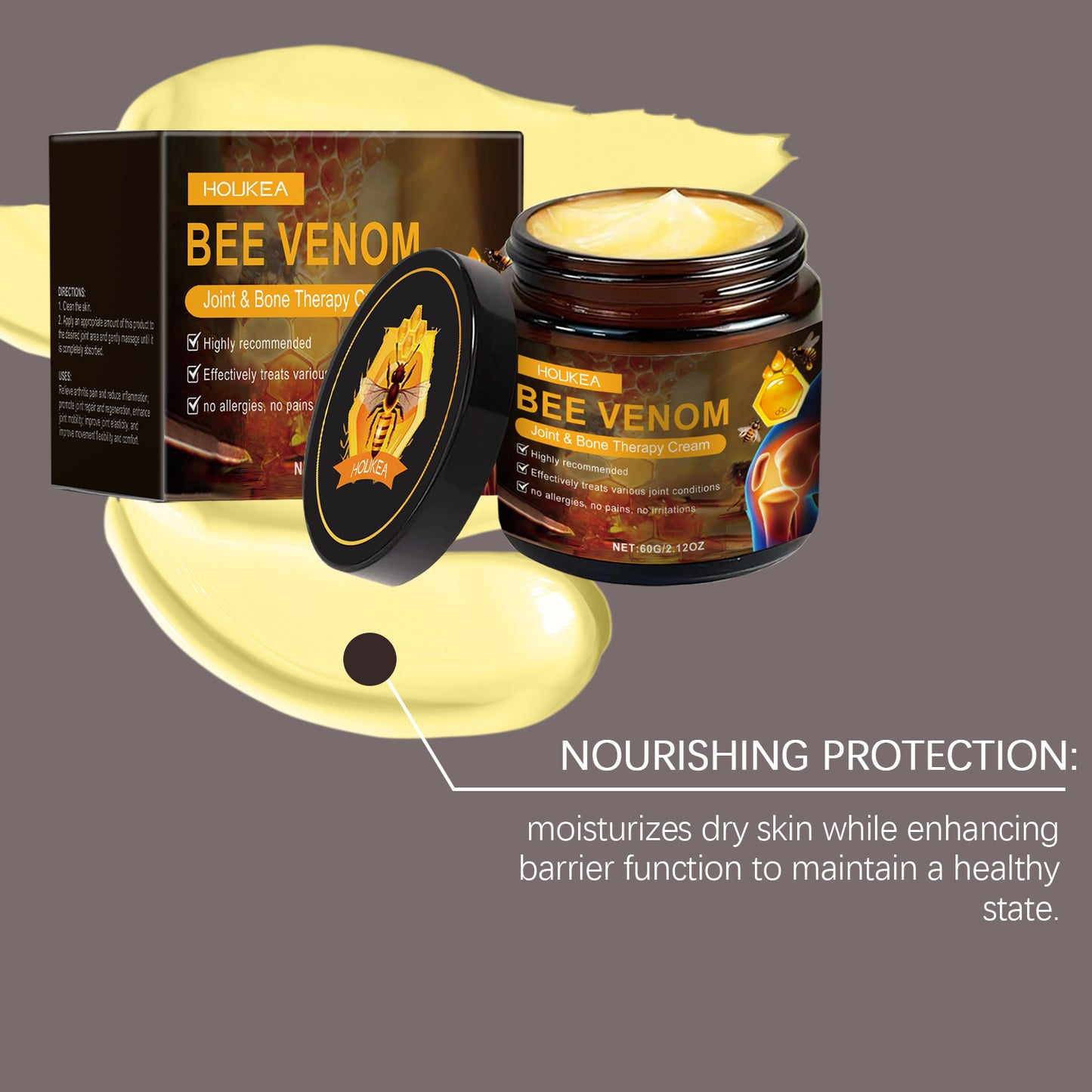 Houkea Bee Venom Joint Neck Cream Mild ingredients relieve discomfort on neck, knees, and legs for massage care application