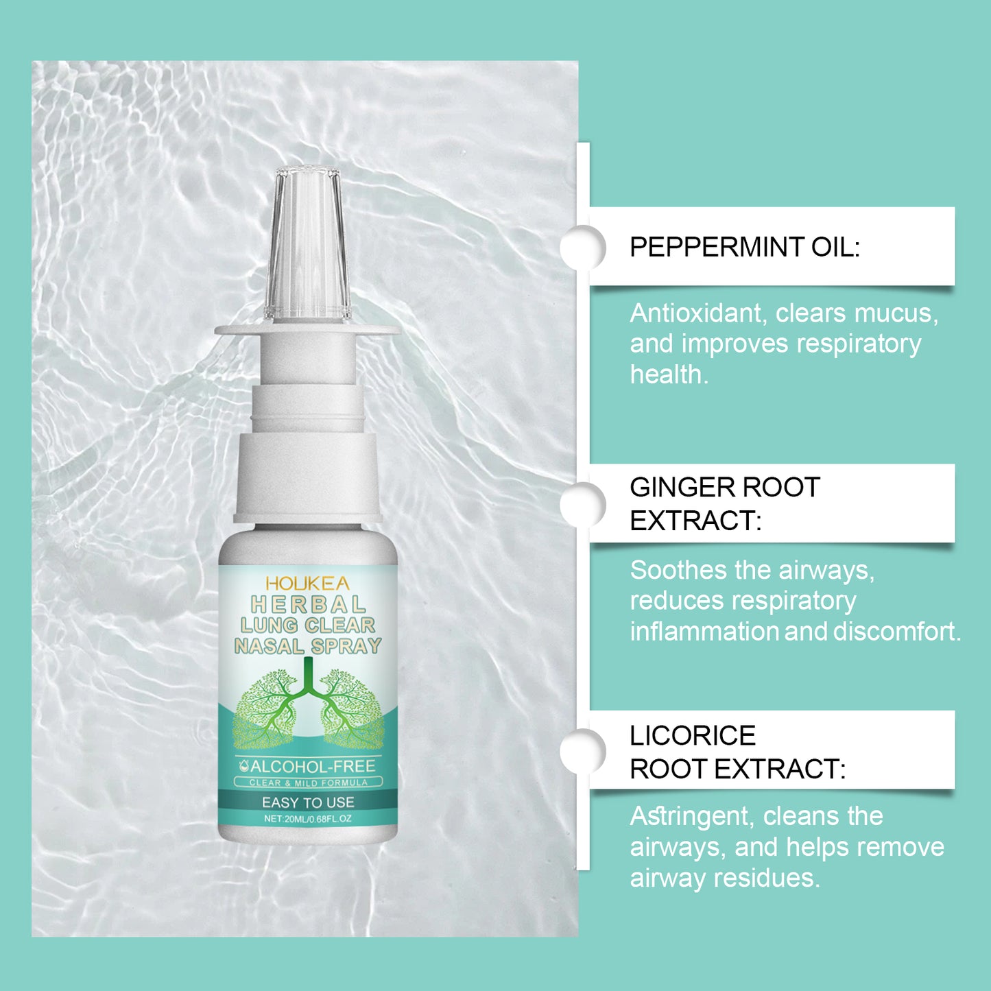 Houkea Herbal Nasal Spray Nose Cleansing Gentle Care Nose Discomfort Daily Refreshing Nasal Spray