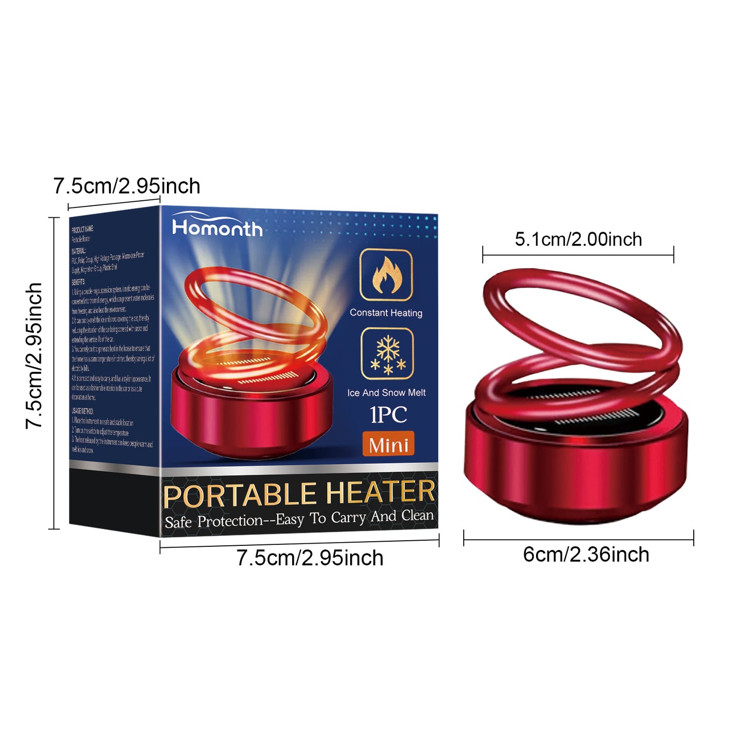 Homonth Portable Dynamic Molecular Heater Car Window Snow Removal Ice Removal Fog Removal Convenient Heater